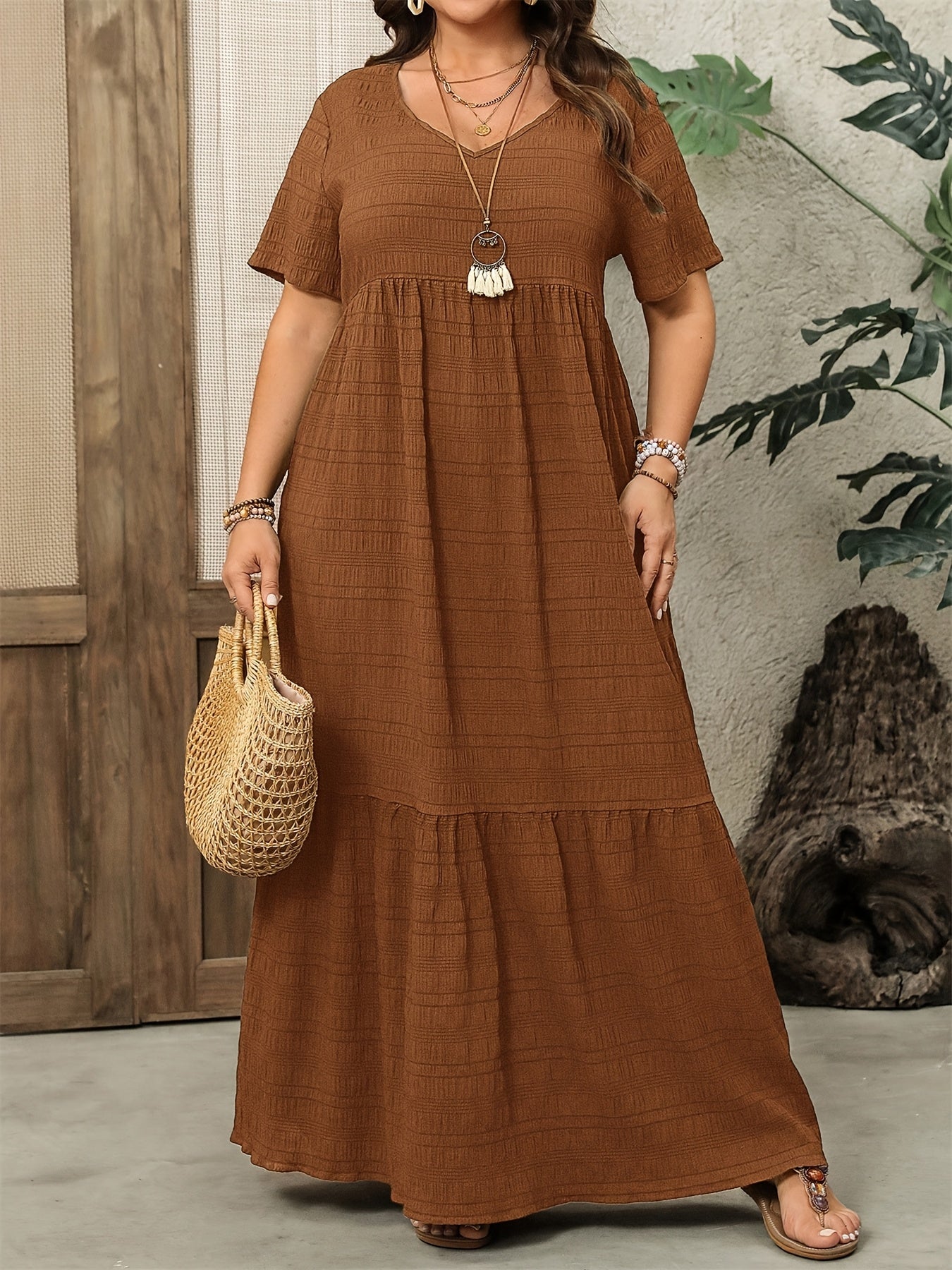 Solid Color Bohemian Maxi Dress