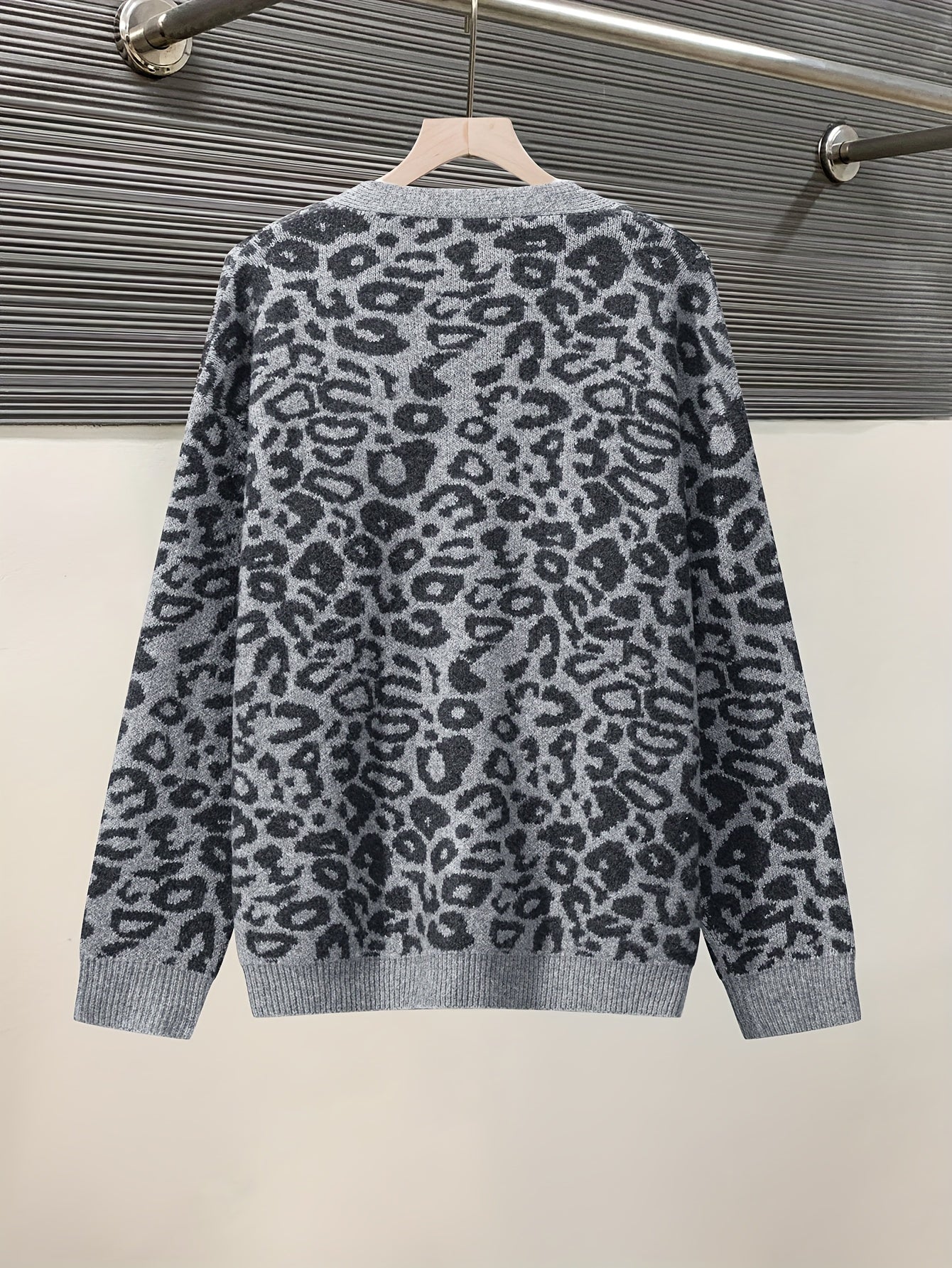 Vintage Leopard Jacquard Open-Front Cardigan Coat