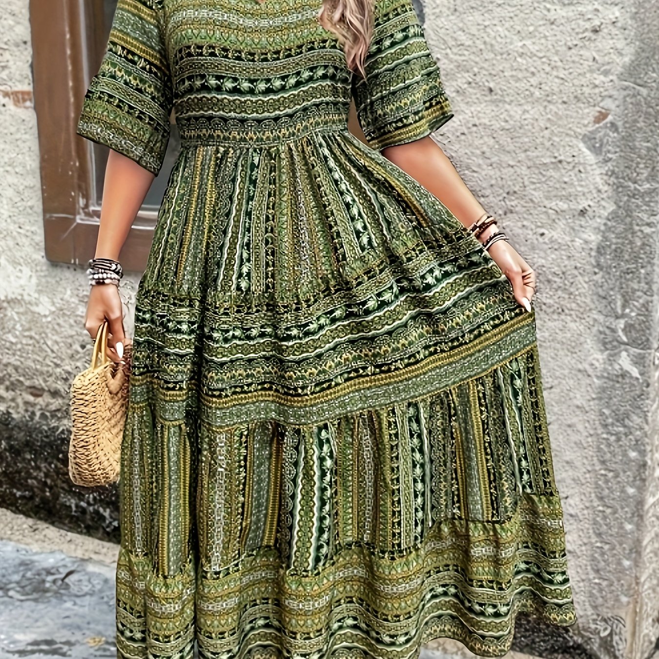 Printed Peplum Midi Dress