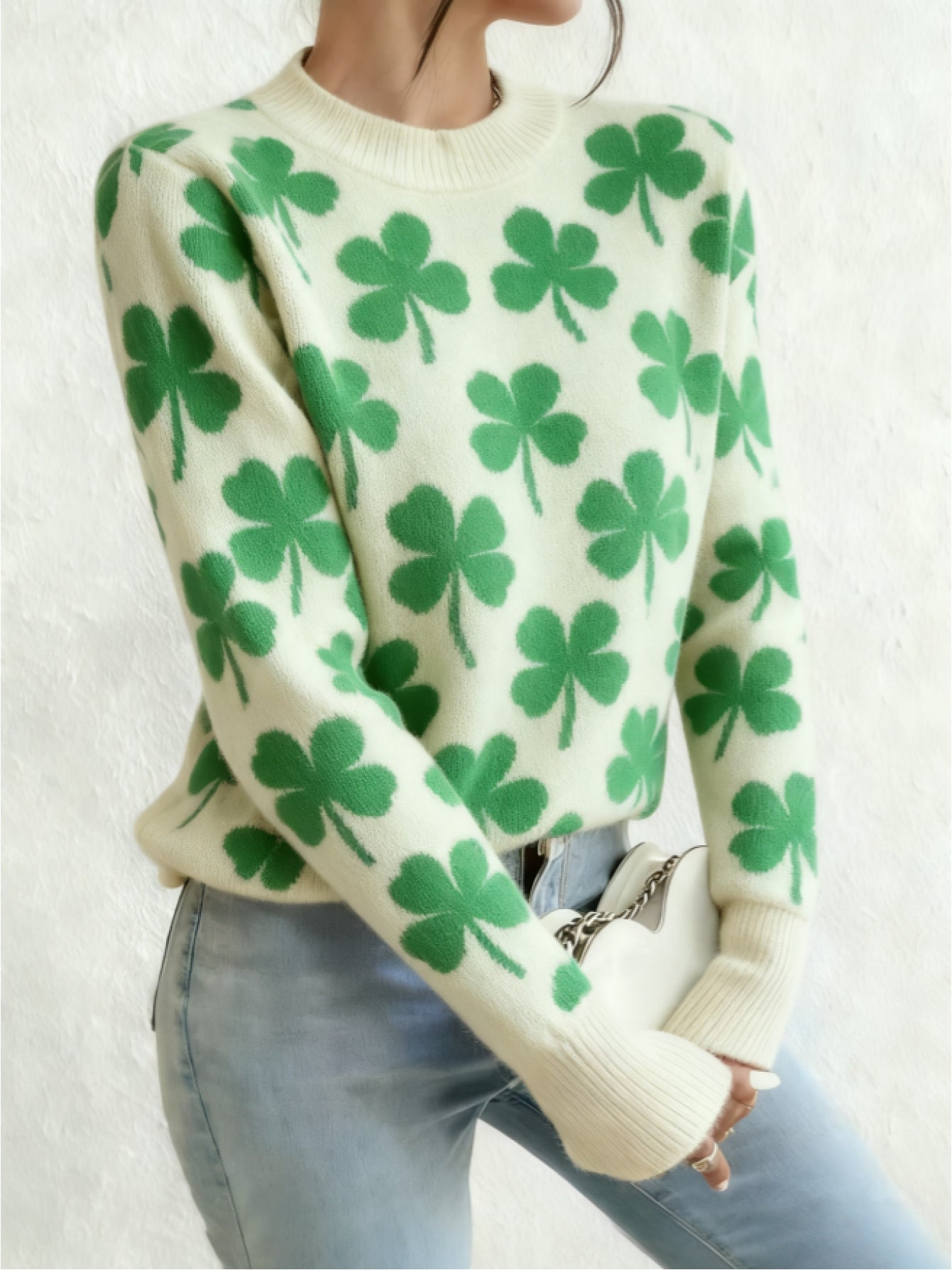 Four Leaf Clover Color Block Knit Sweater