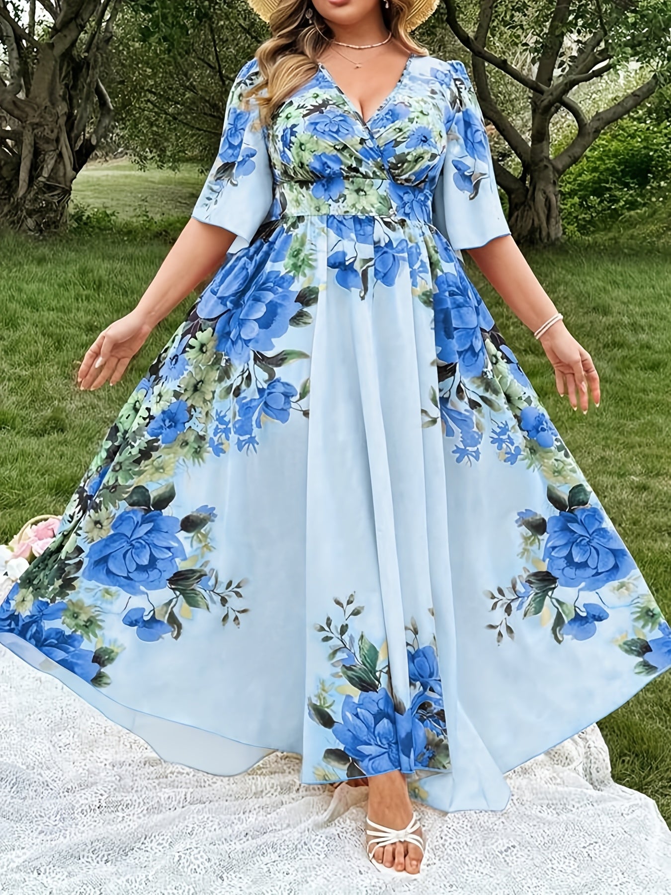 Celeste Blue Blossom Maxi Dress
