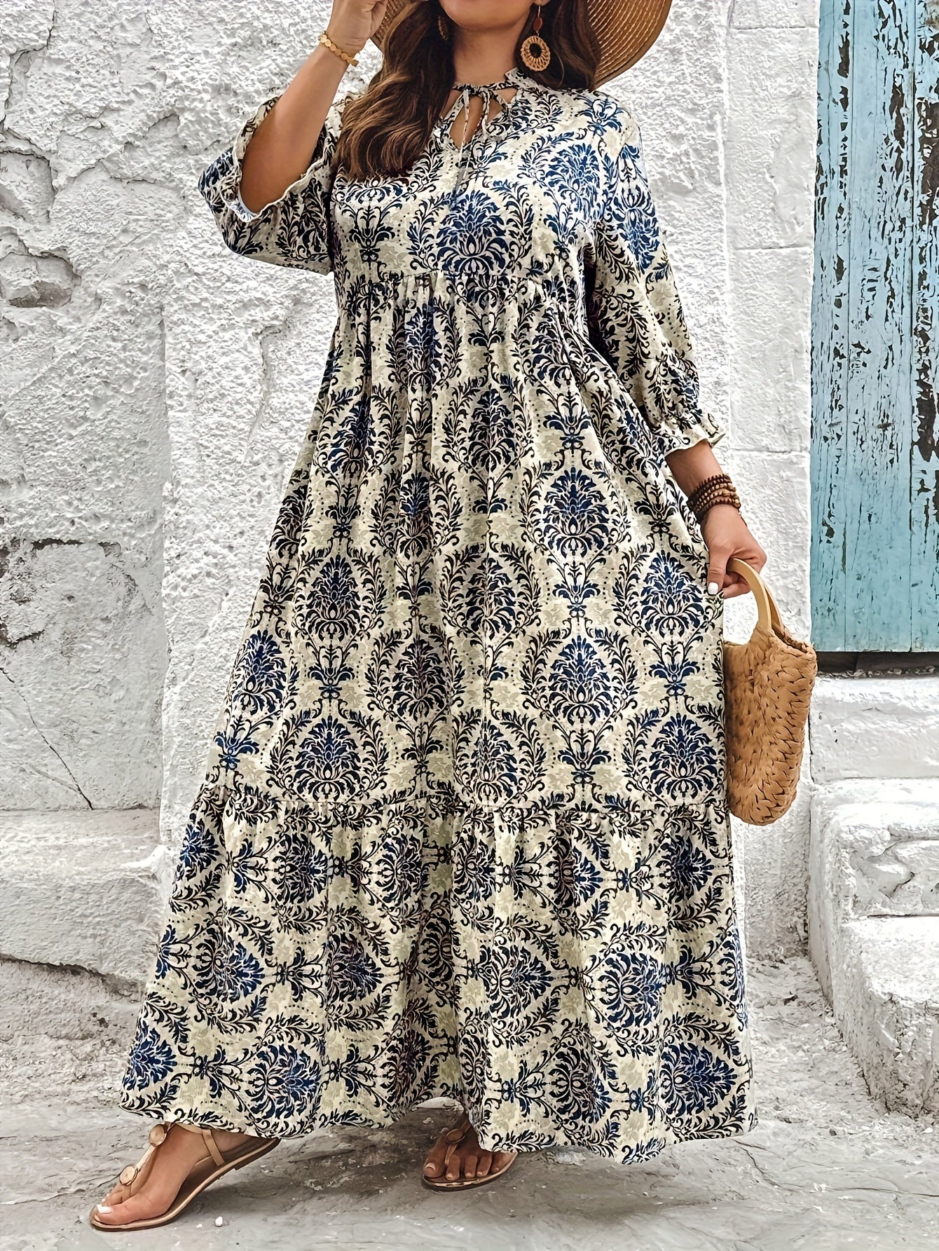 Lace-Up Midi Vacation Dress