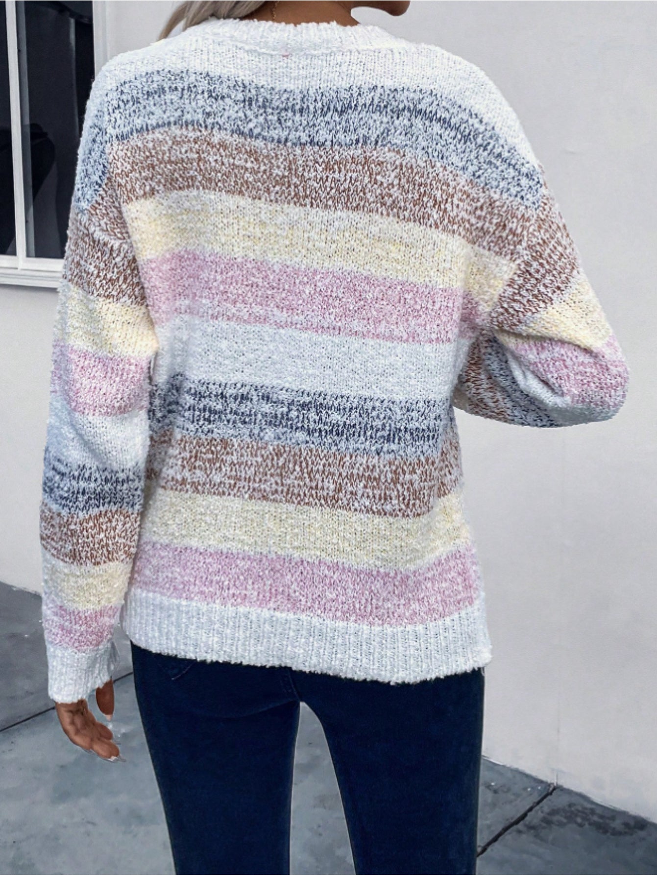 Drop Shoulder Color Block Knit Sweater