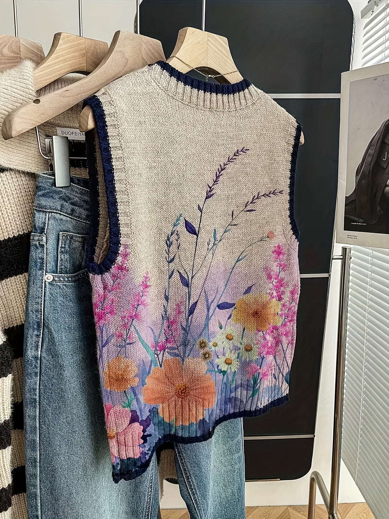 Floral Color Block Knit Vest