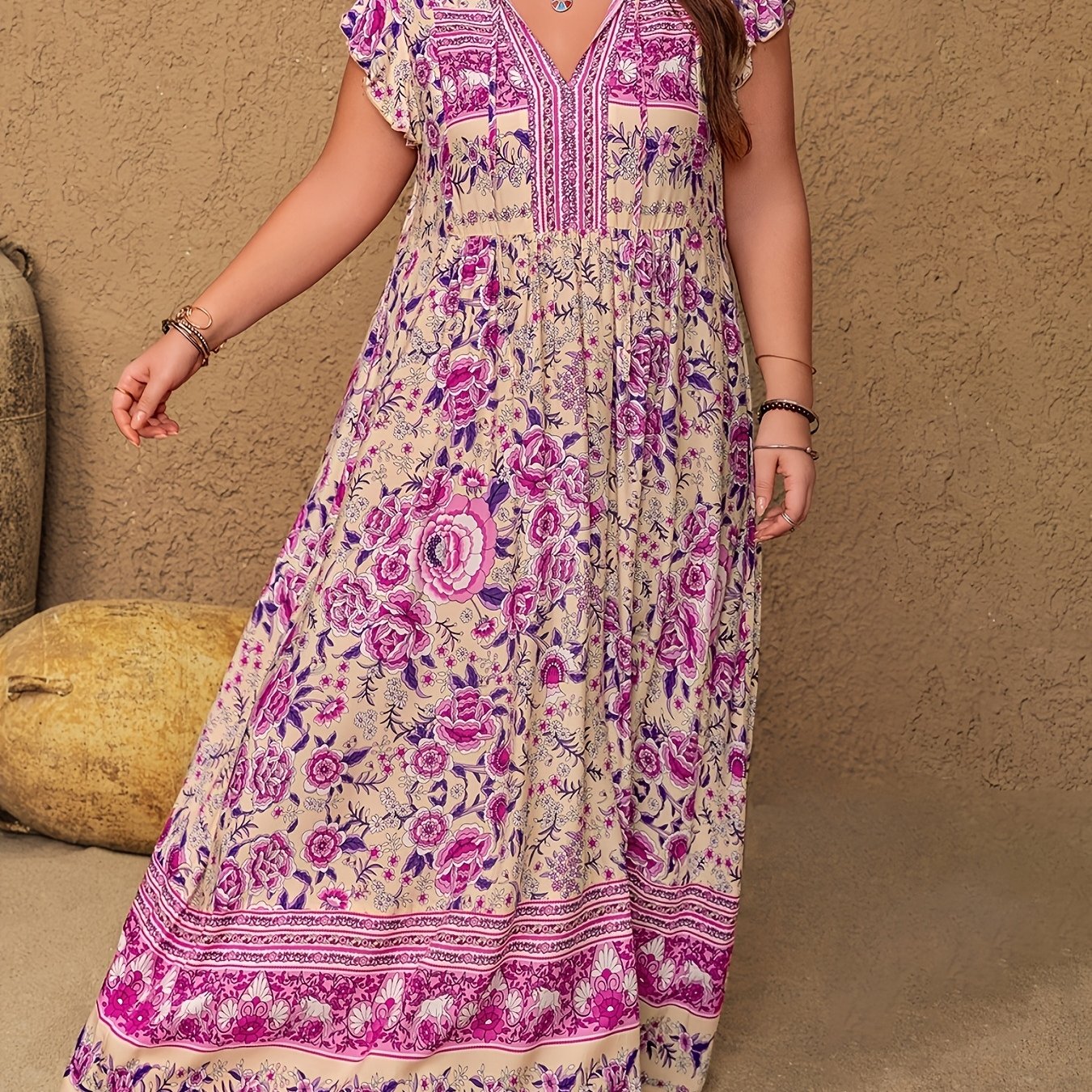 Bohemian Lace-Up Maxi Dress