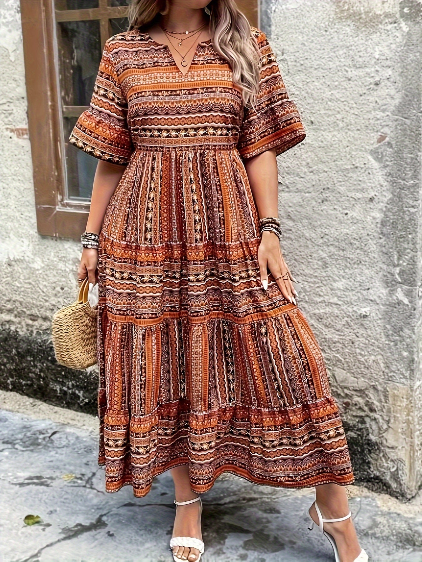 Printed Peplum Midi Dress
