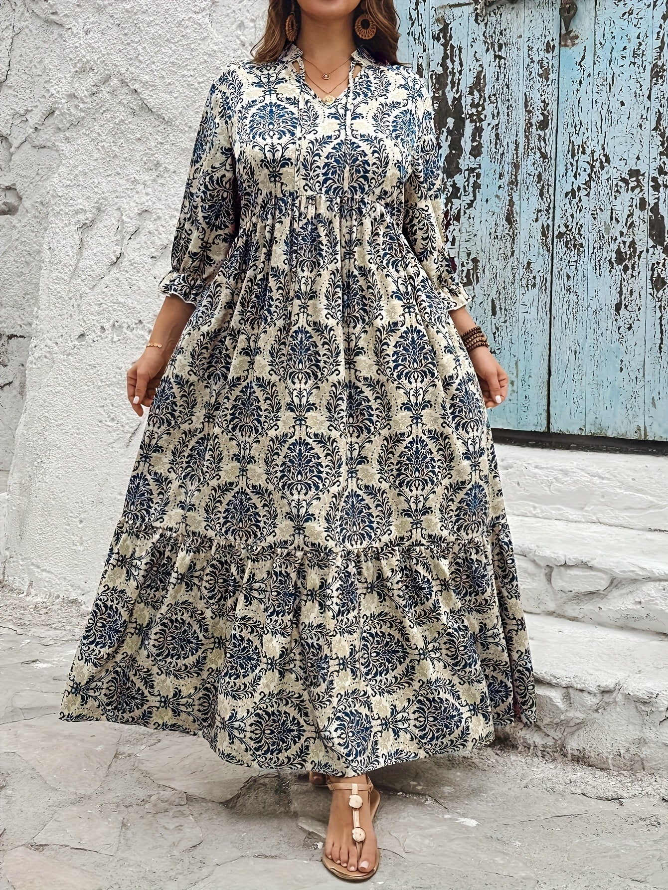 Lace-Up Midi Vacation Dress