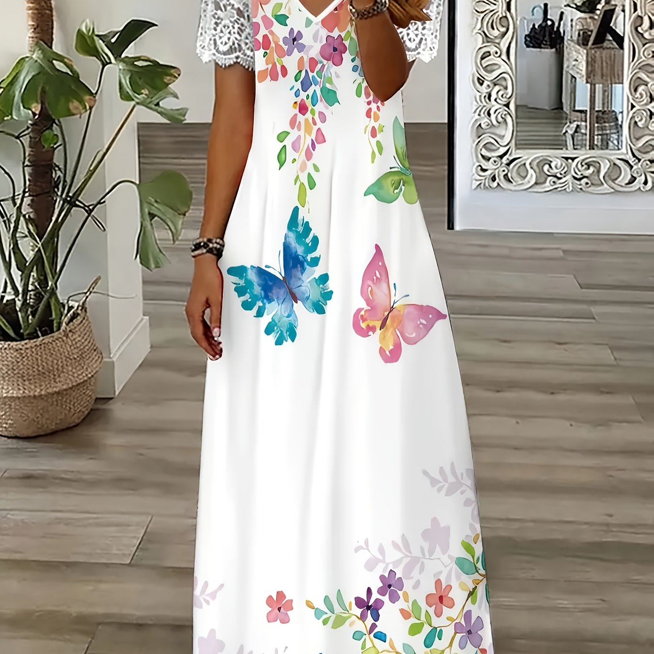 3. Elegant Floral Button-Front Shirt Dress