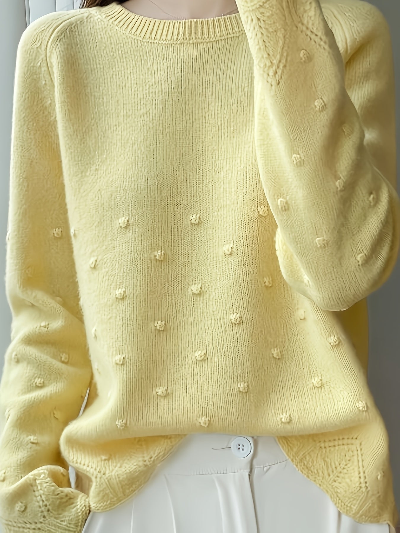Women' Spring/Autumn Polka Dot Sweater - Loose-Fit Thin Layering Top Suitable for Women, Round Neck Blouses for Blouses, Machine-Washable Spring/Fall Wear