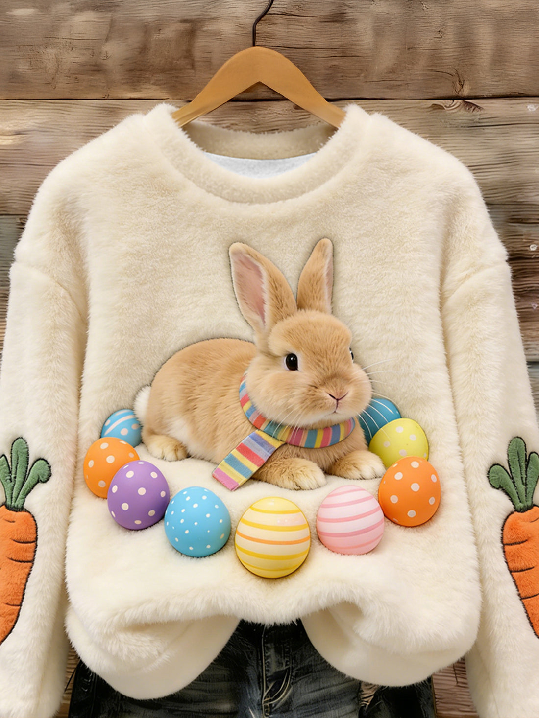 Rabbit and Easter Egg Graphic Crew Sweatshirt