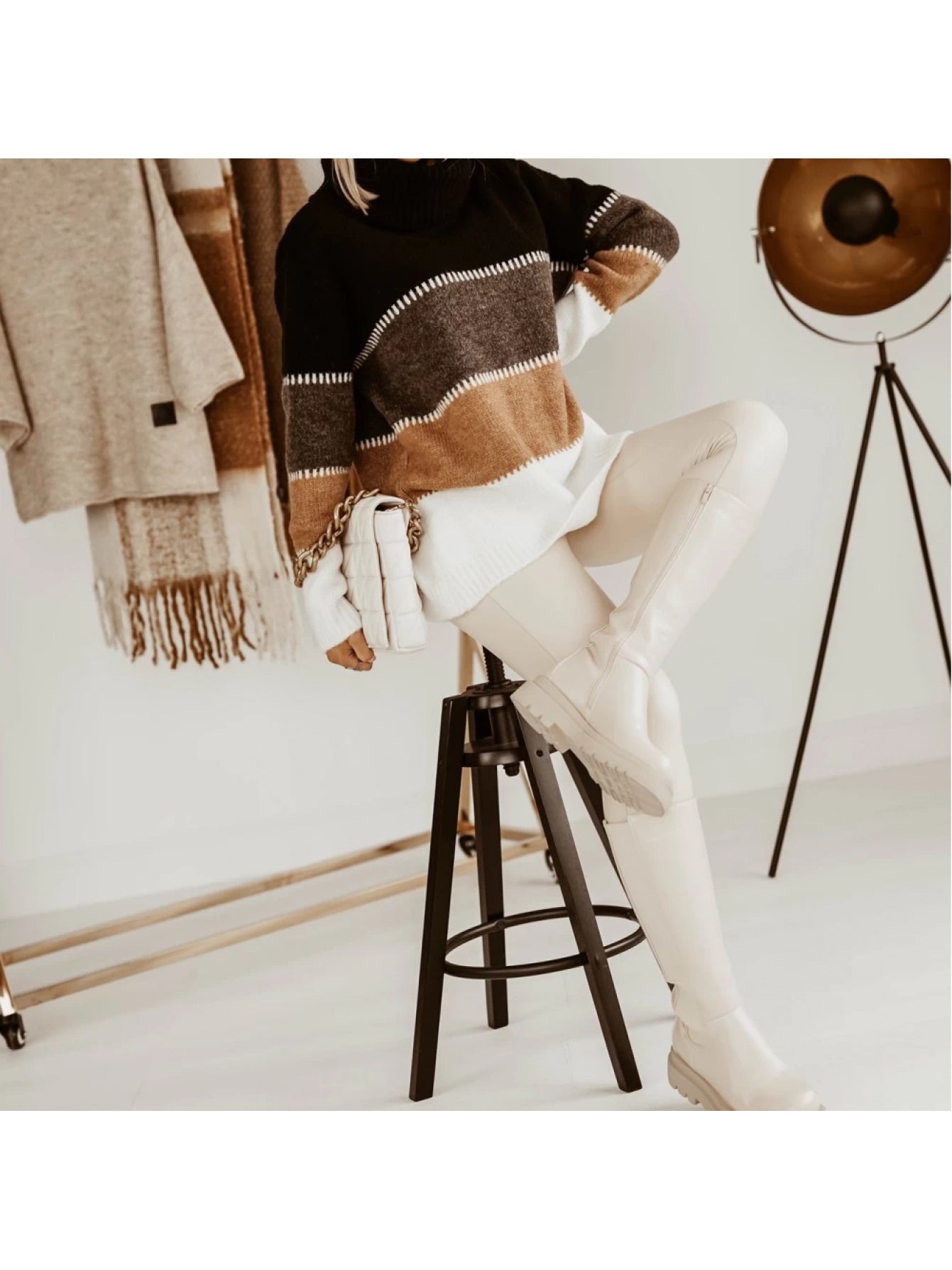 Striped Contrast Collar Sweater