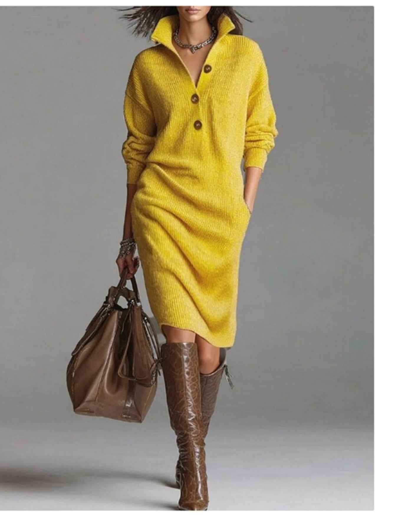 Brielle | Button Lapel Sweater Dress