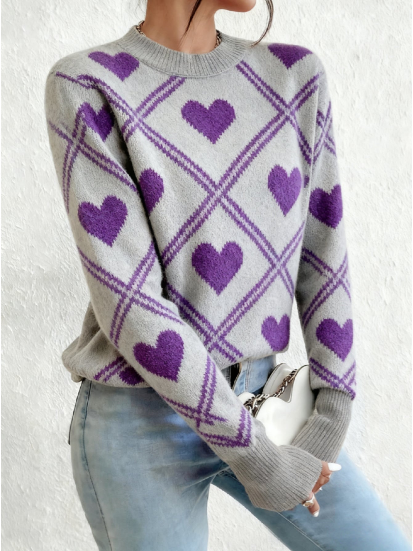 Diamond Heart Color Block Sweater