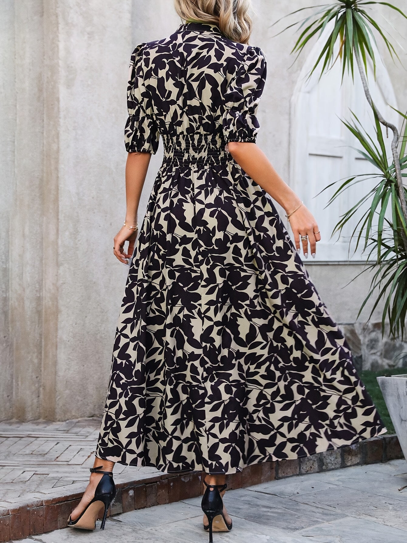 Emulin Puff Sleeve All-Over Print Dress