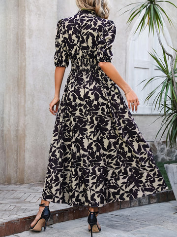 Emulin Puff Sleeve All-Over Print Dress
