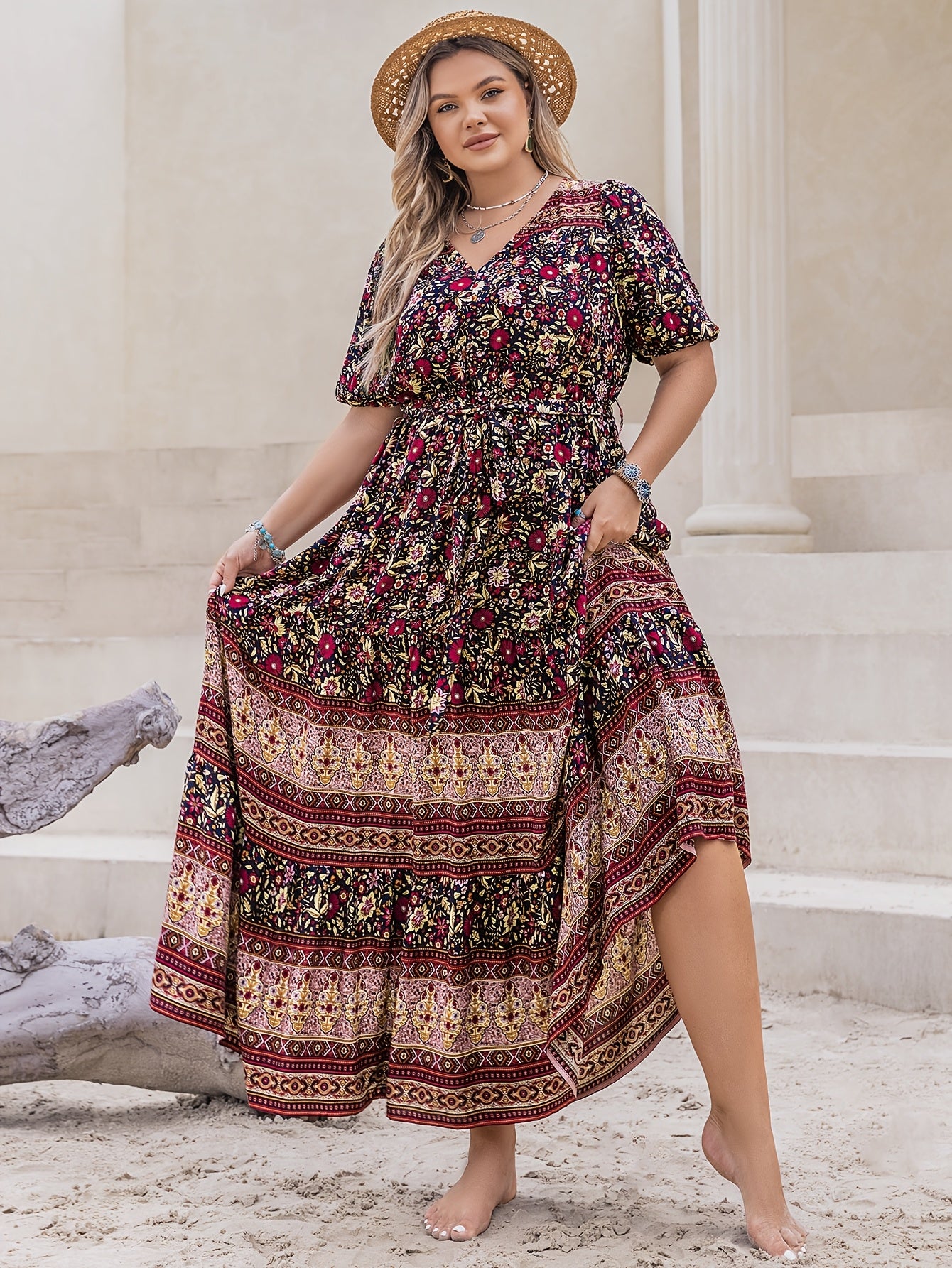 Mermaid Floral Belted Maxi Dress