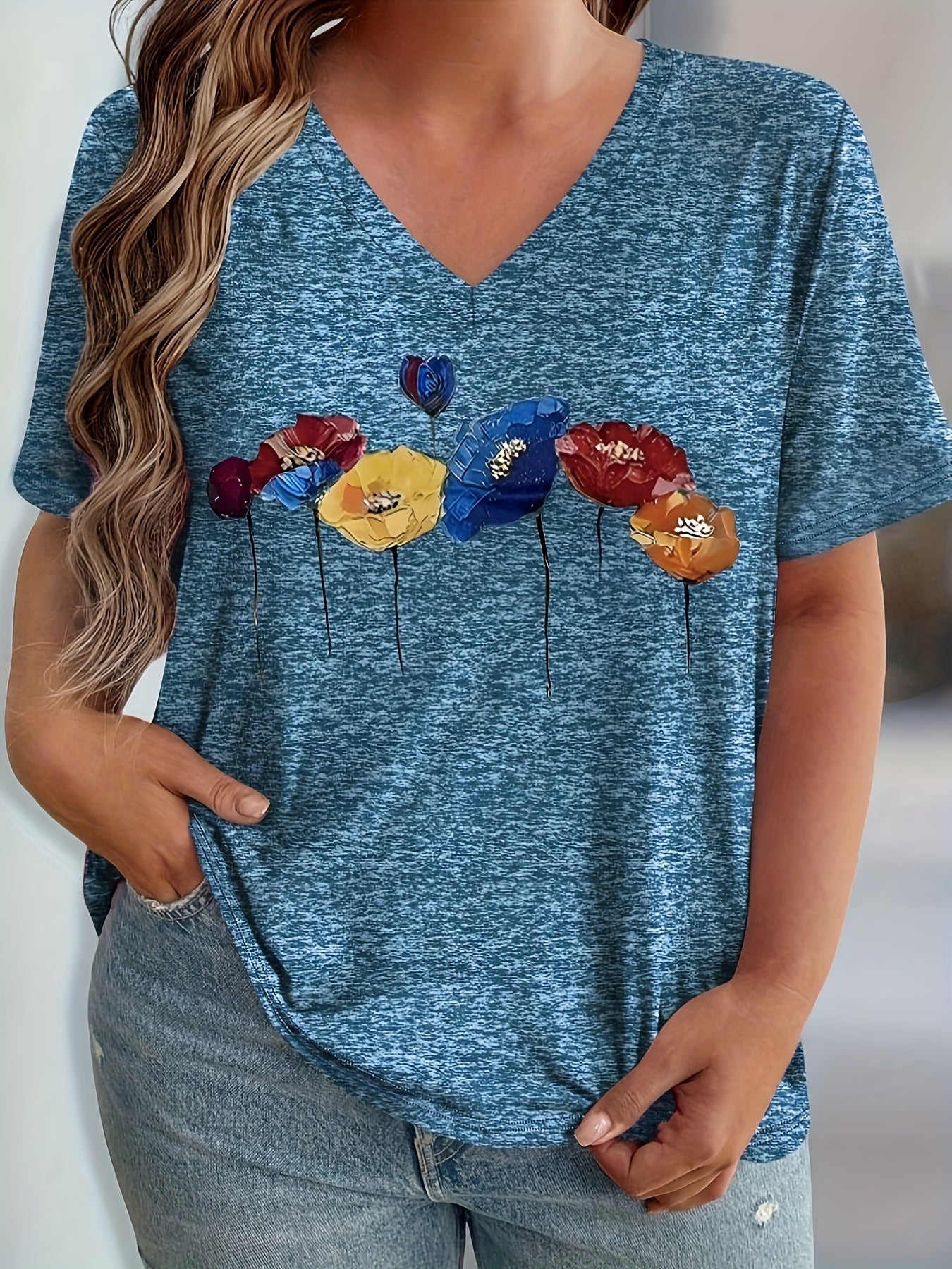 Floral V-Neck T-Shirt