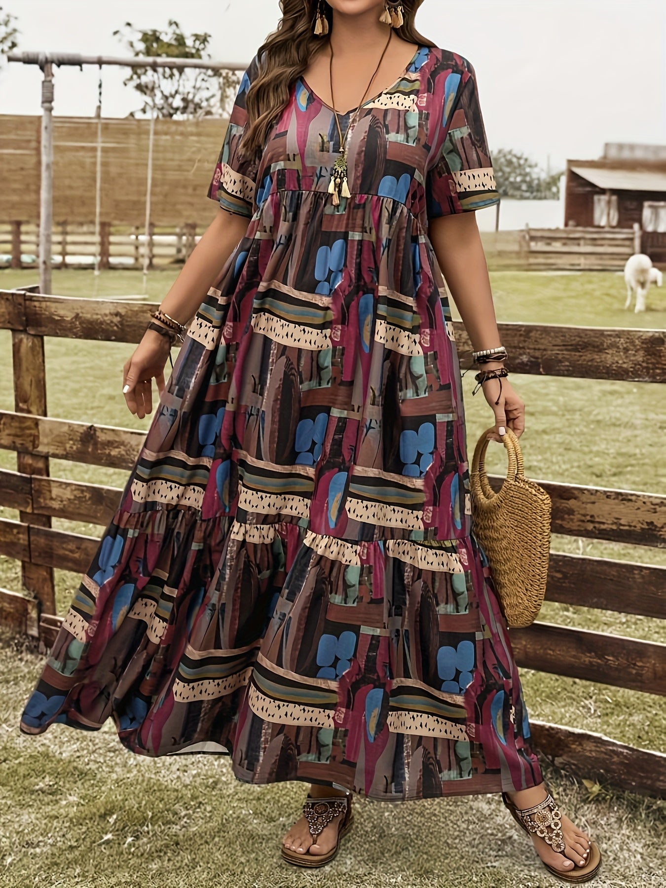 Geometric Flowy Maxi Dress