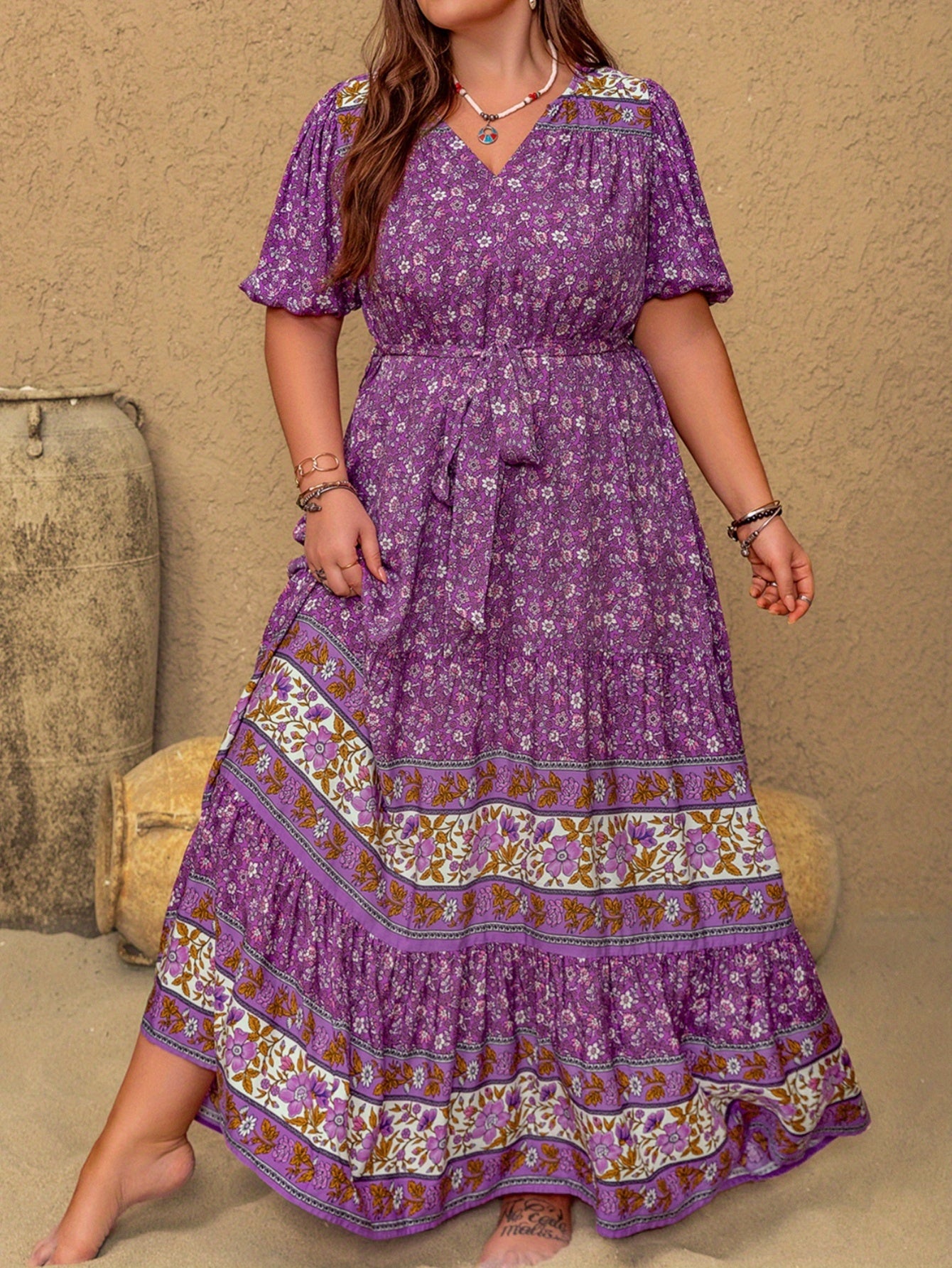 Mermaid Floral Belted Maxi Dress
