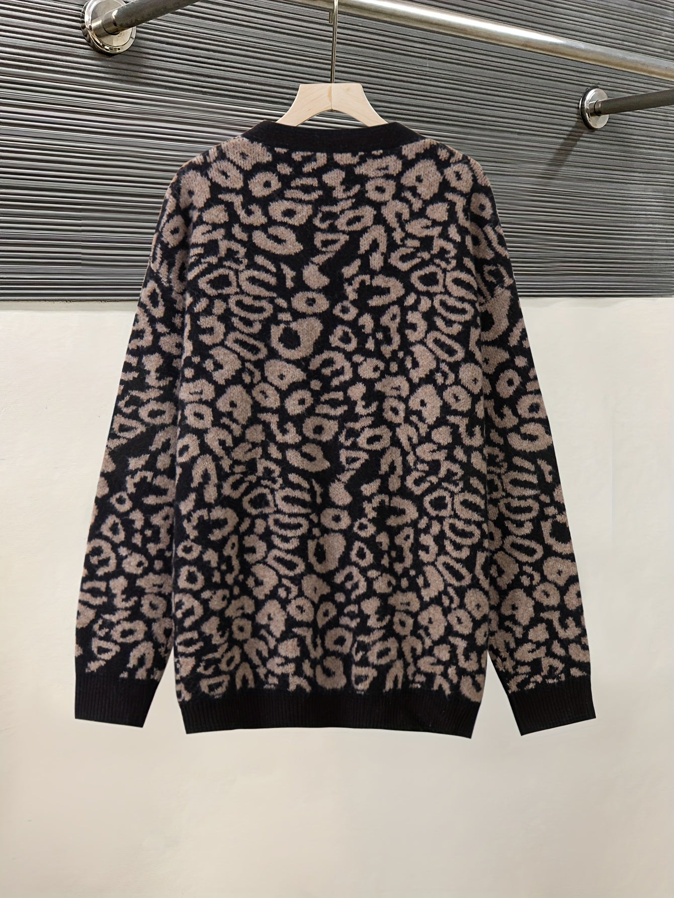 Vintage Leopard Jacquard Open-Front Cardigan Coat