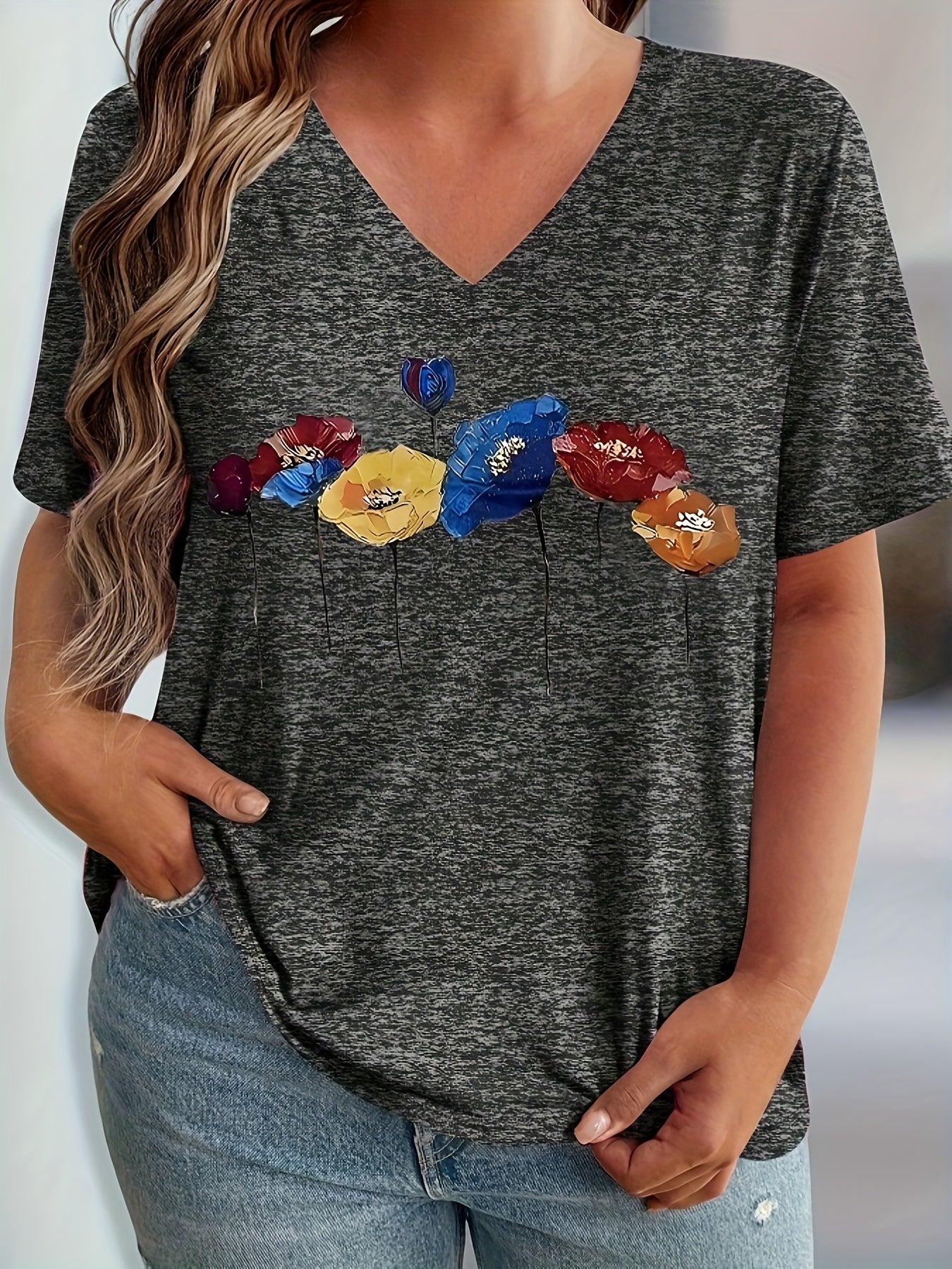 Floral V-Neck T-Shirt