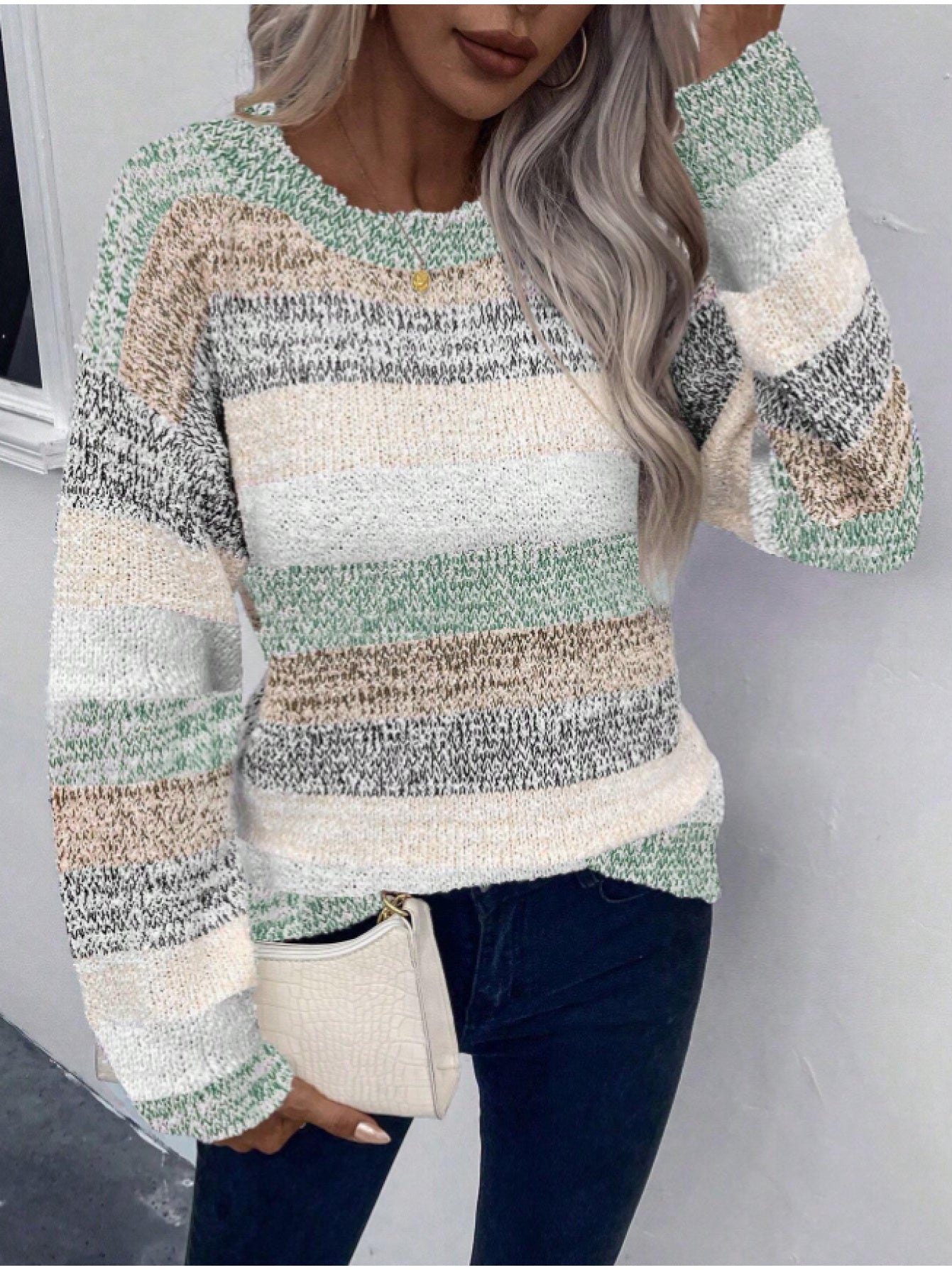 Drop Shoulder Color Block Knit Sweater