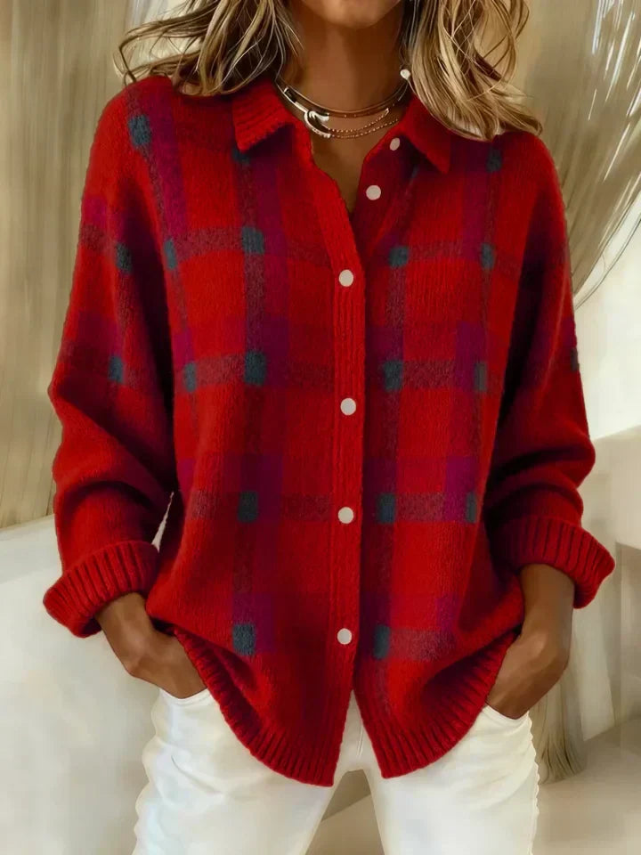 Retro Contrast Plaid Sweater