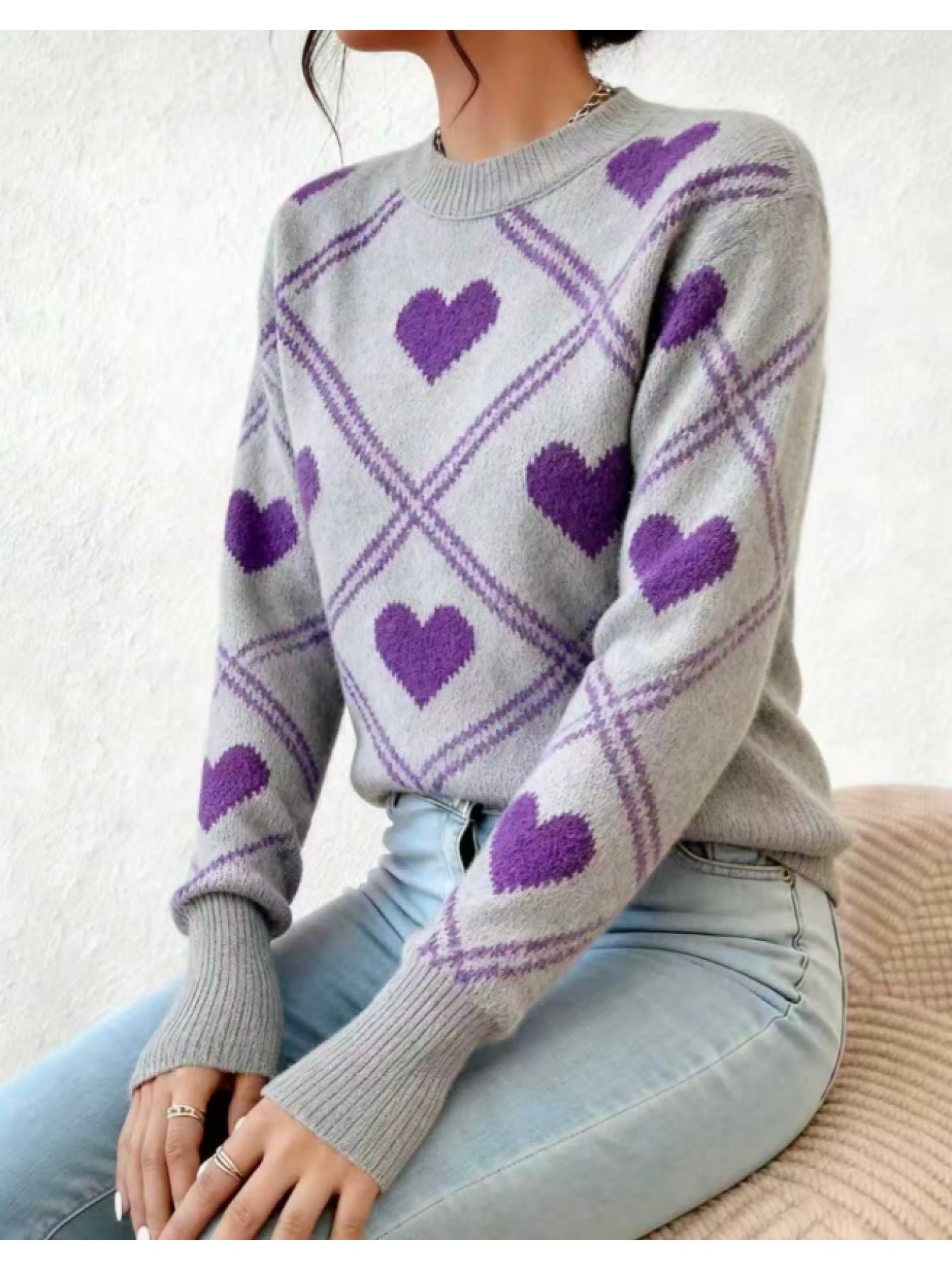 Diamond Heart Color Block Sweater