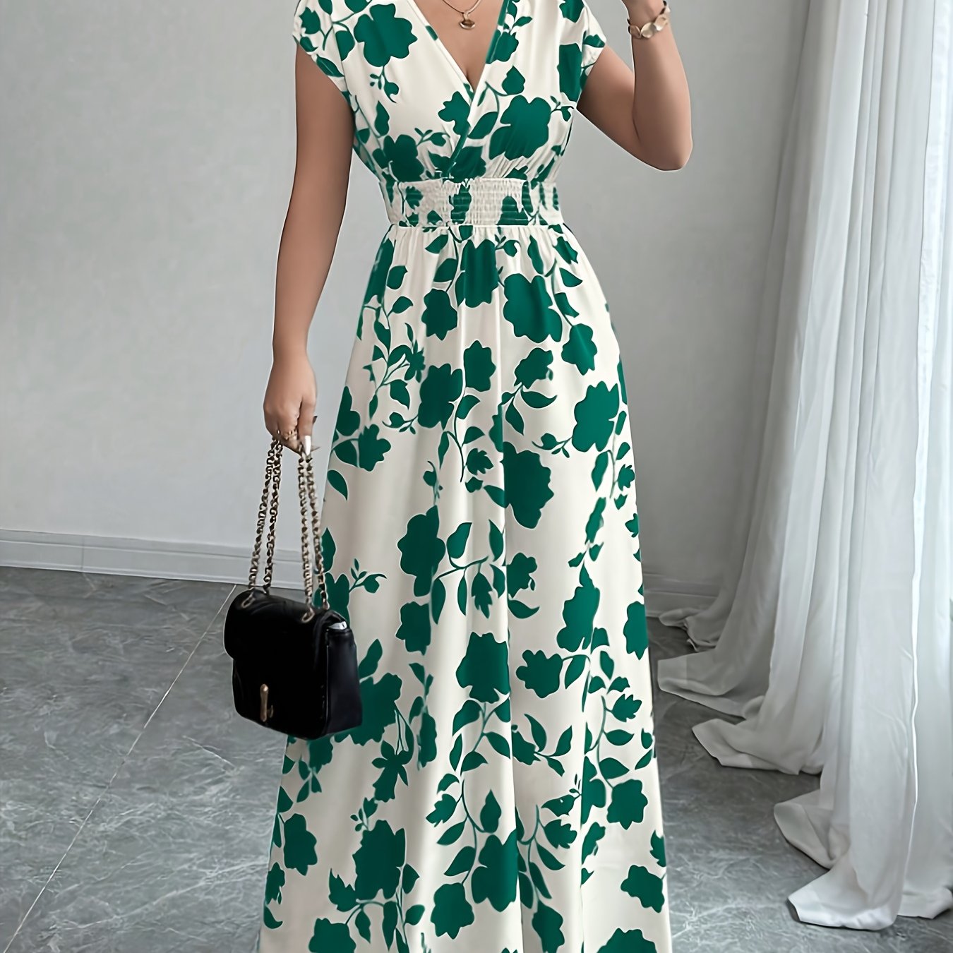 Plus Size V-Neck Formal Maxi Dress