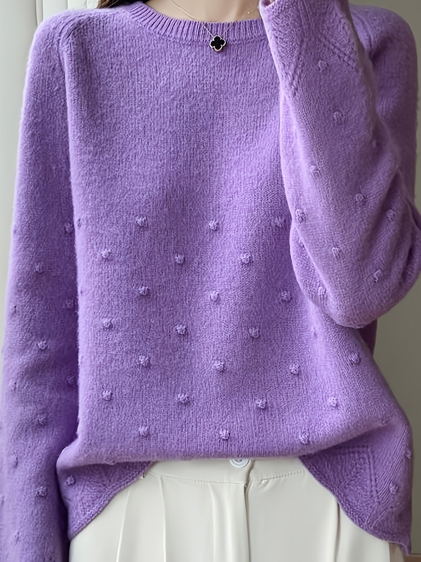 Women' Spring/Autumn Polka Dot Sweater - Loose-Fit Thin Layering Top Suitable for Women, Round Neck Blouses for Blouses, Machine-Washable Spring/Fall Wear