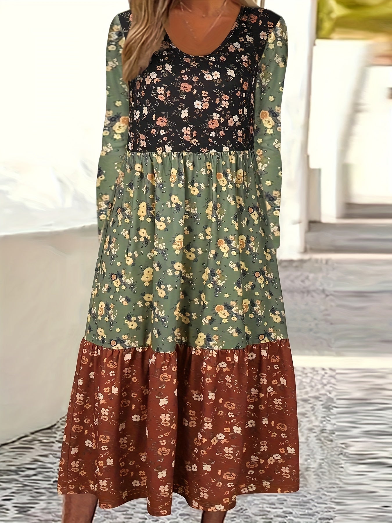 Elara Boho Patchwork Maxi Dress
