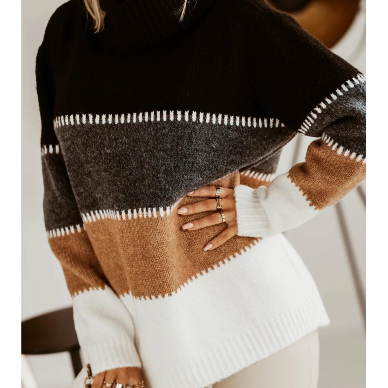 Striped Contrast Collar Sweater