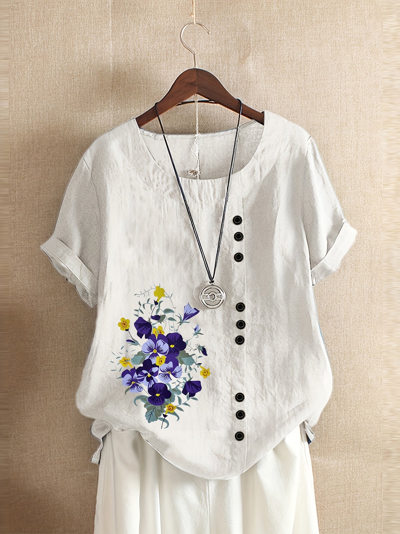 Floral Shirt with Decorative Buttons