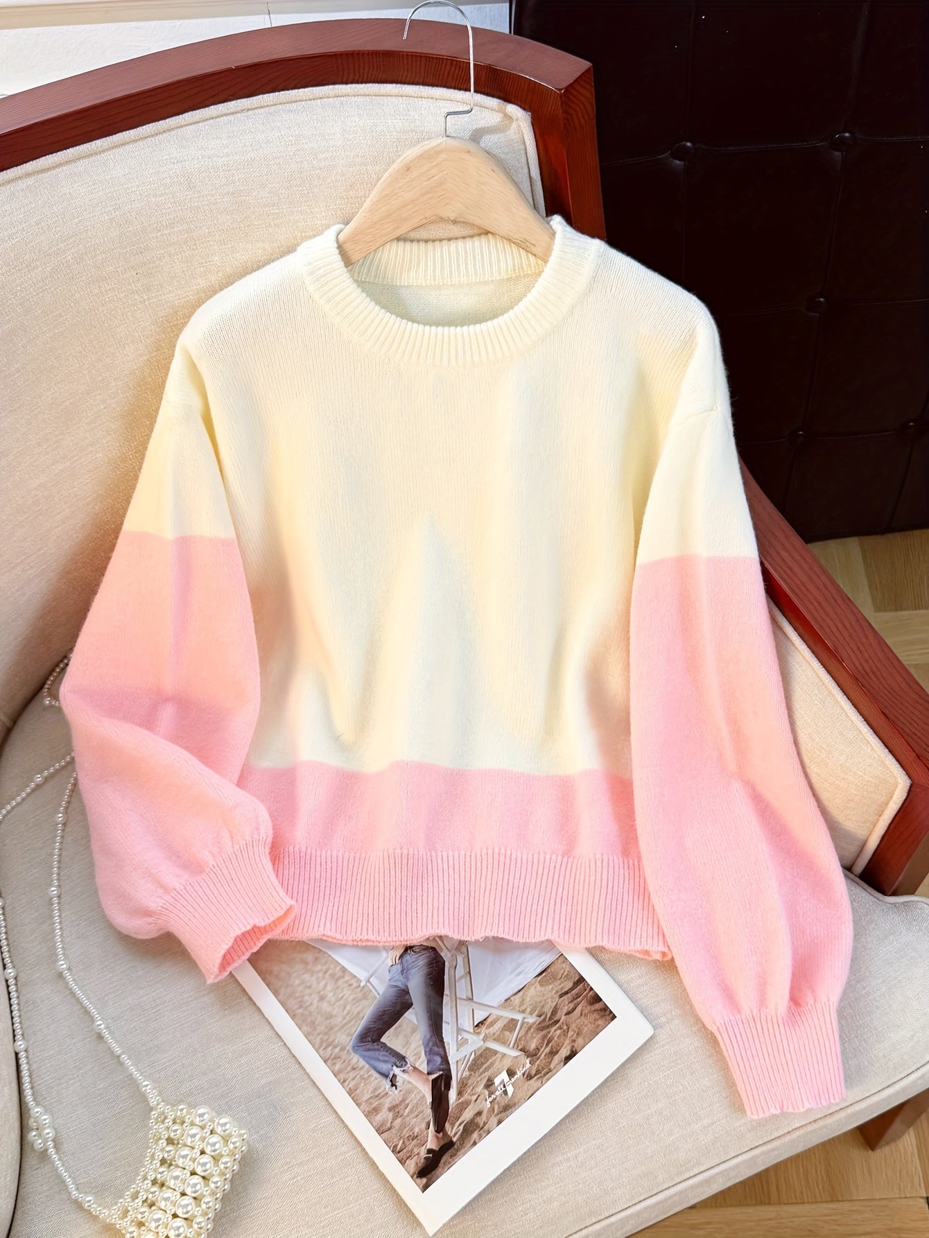 White Pink Gradient Knit Sweater