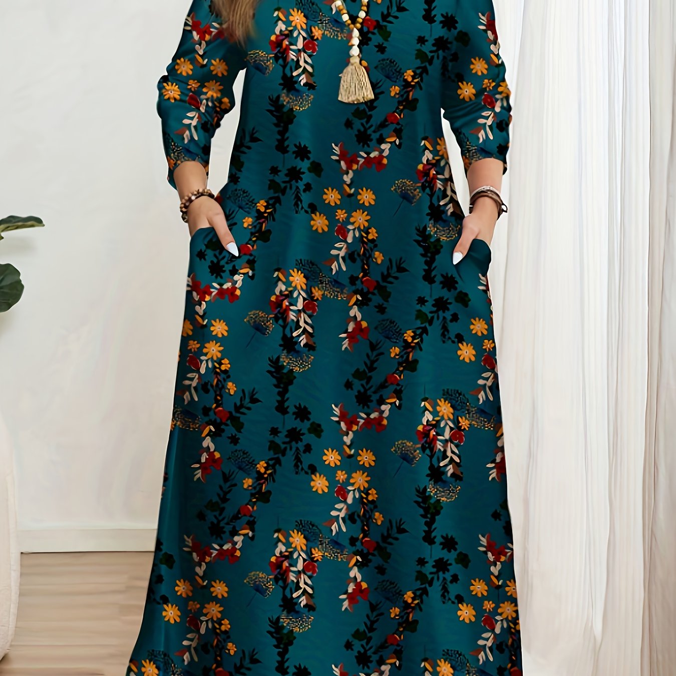Long Sleeve Floral Midi Dress