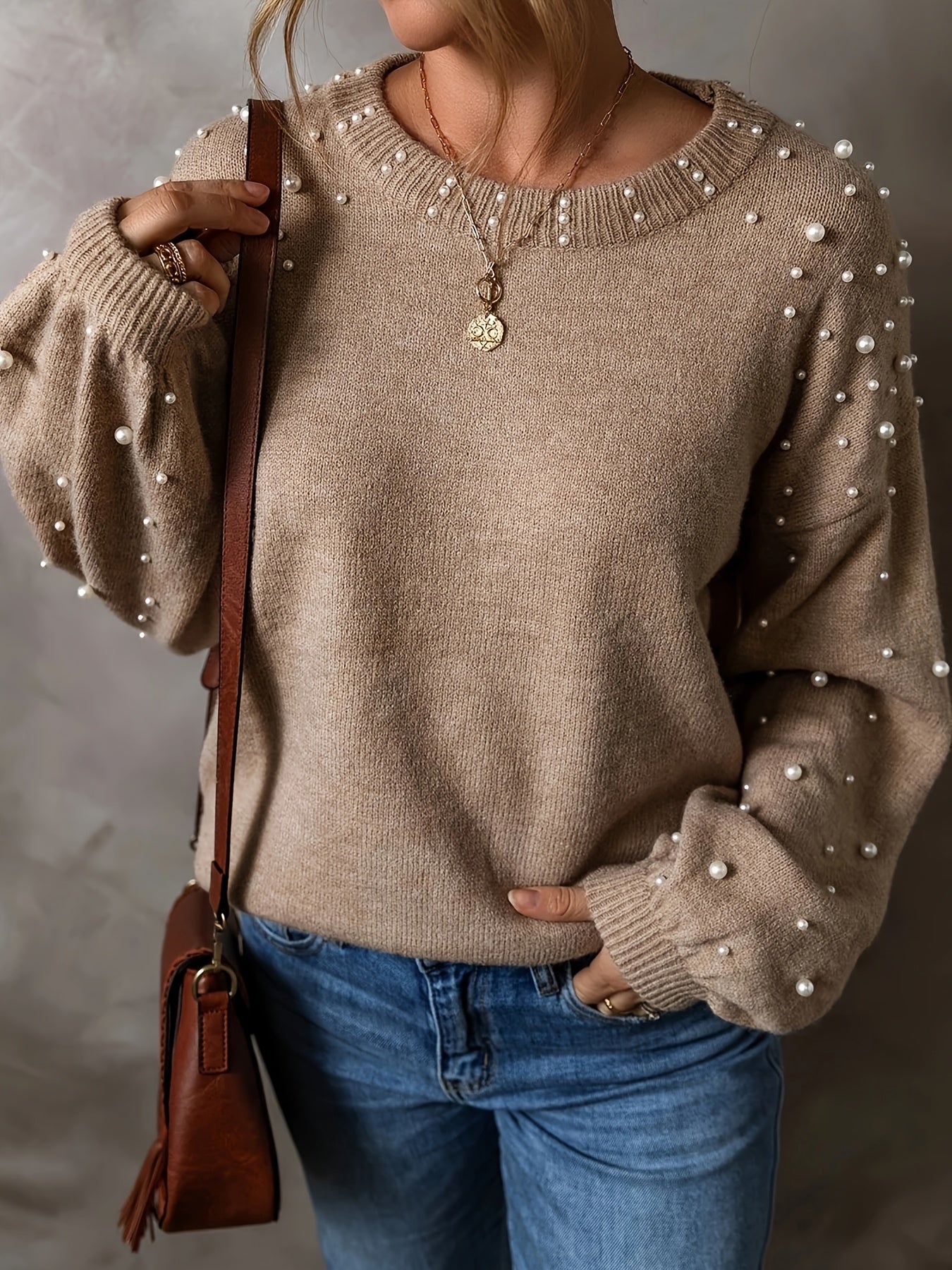 Beaded Detail Soft Knit Sweater