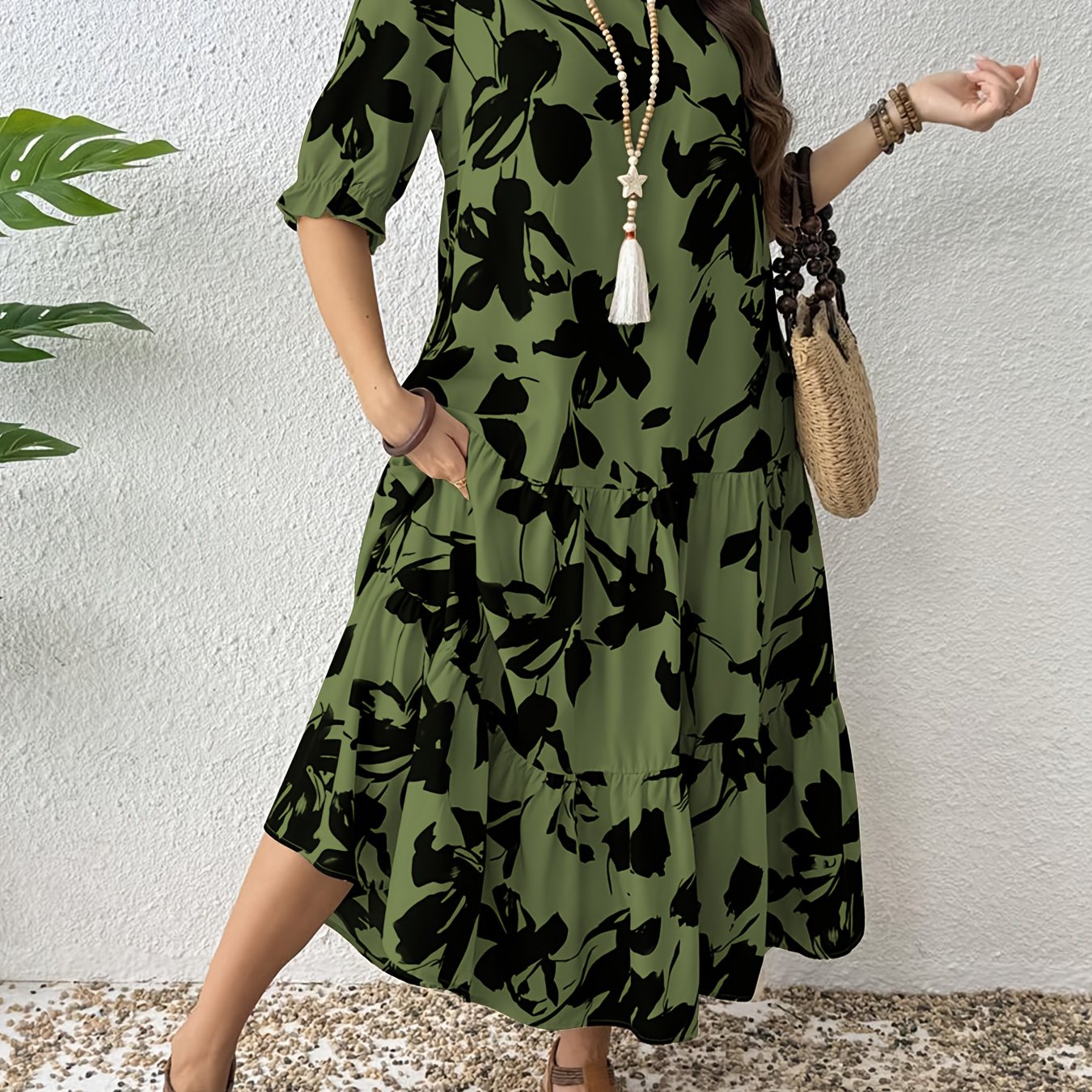 Printed Tiered Midi Dress