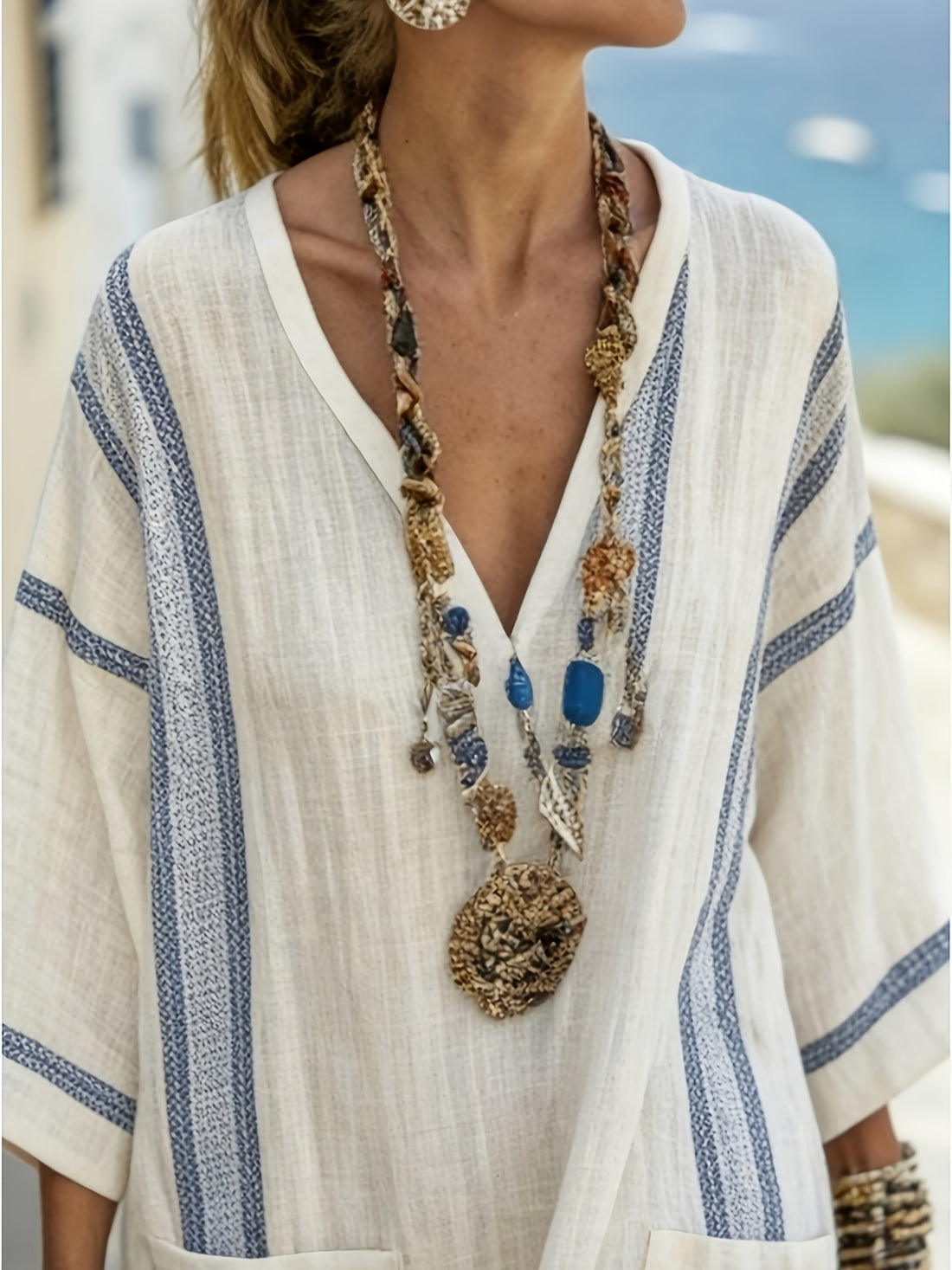 Blue Striped Linen Maxi Dress