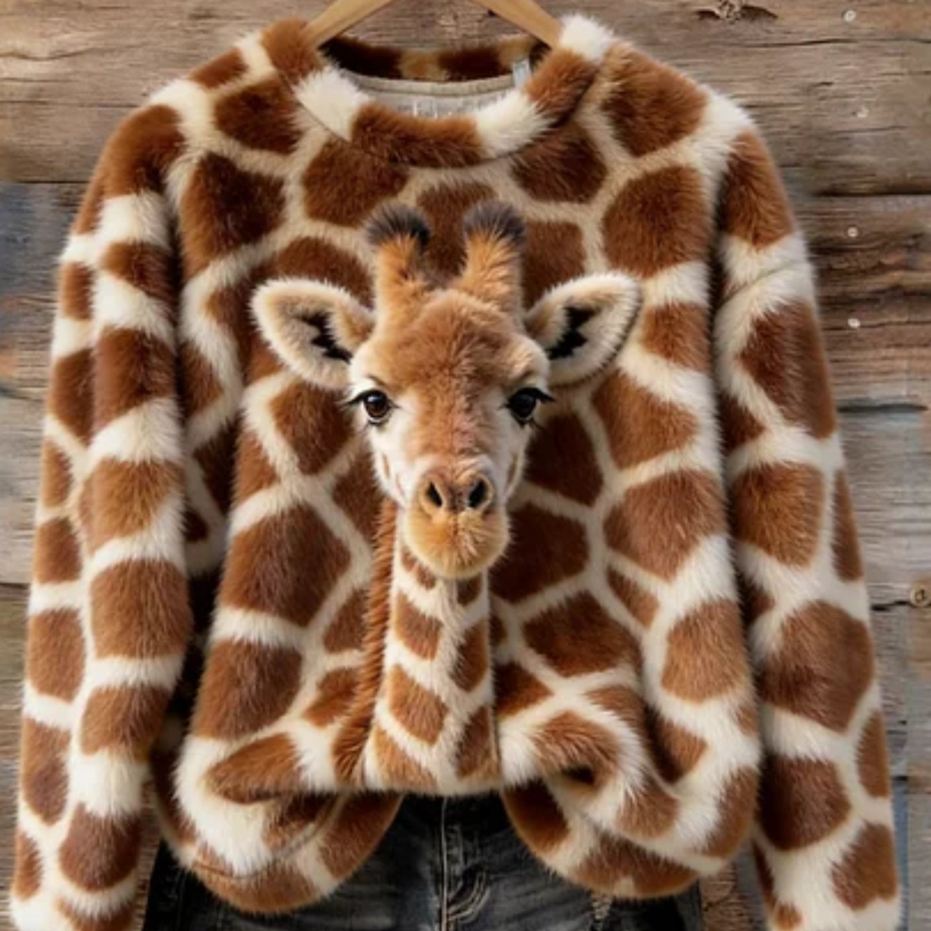 Giraffe Print Long Sleeve Crew Sweatshirt