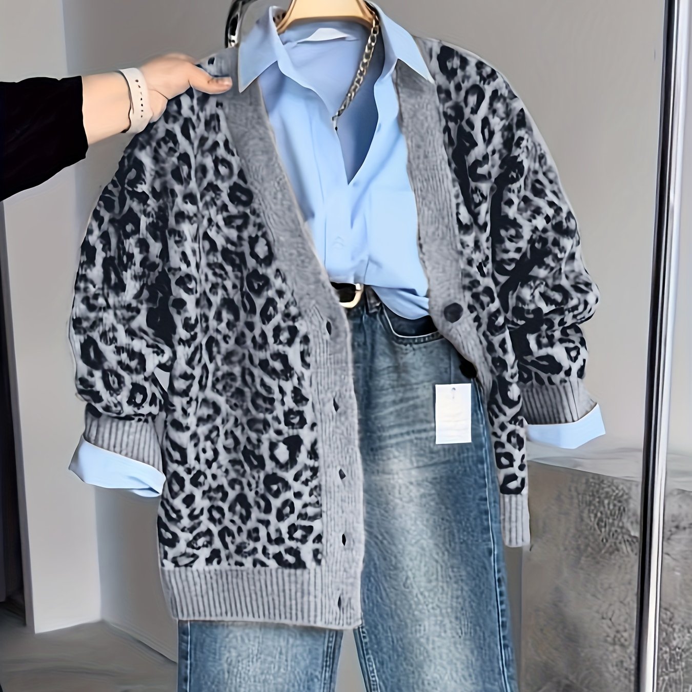 Vintage Leopard Jacquard Open-Front Cardigan Coat