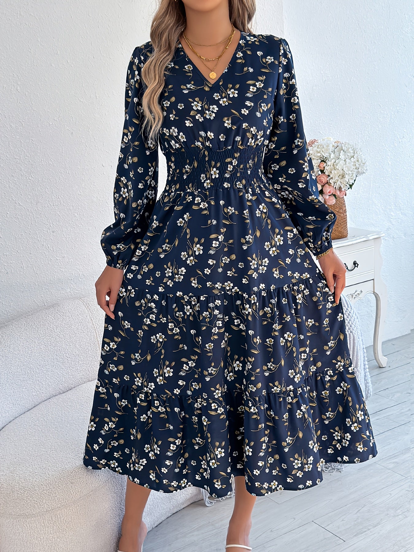 Spring Charm V-Neck A-Line Maxi Dress