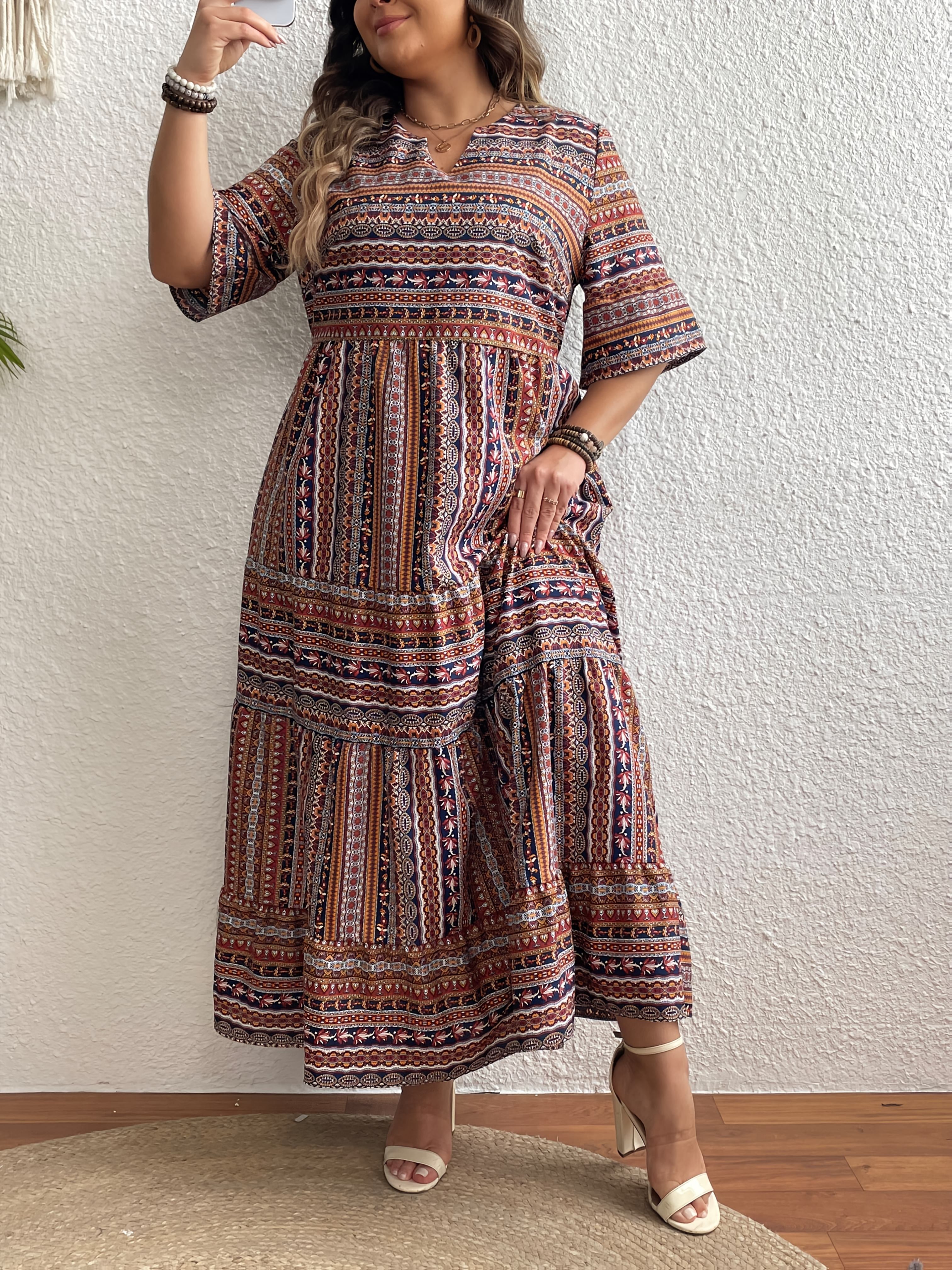 Printed Peplum Midi Dress