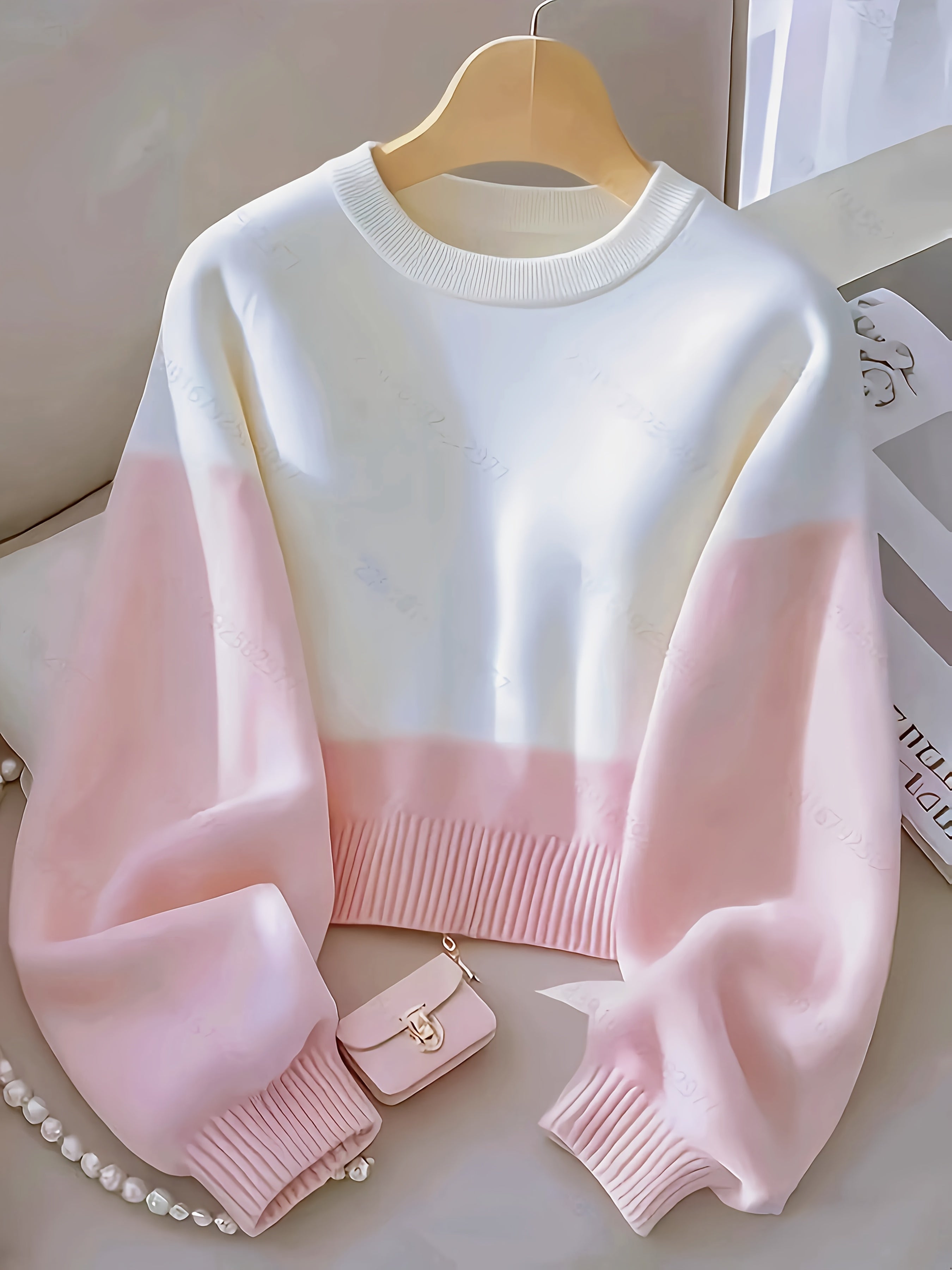 White Pink Gradient Knit Sweater