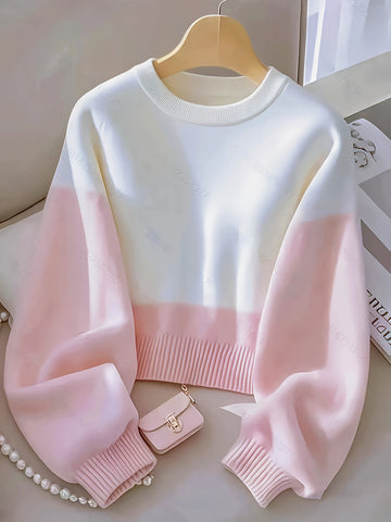 White Pink Gradient Knit Sweater