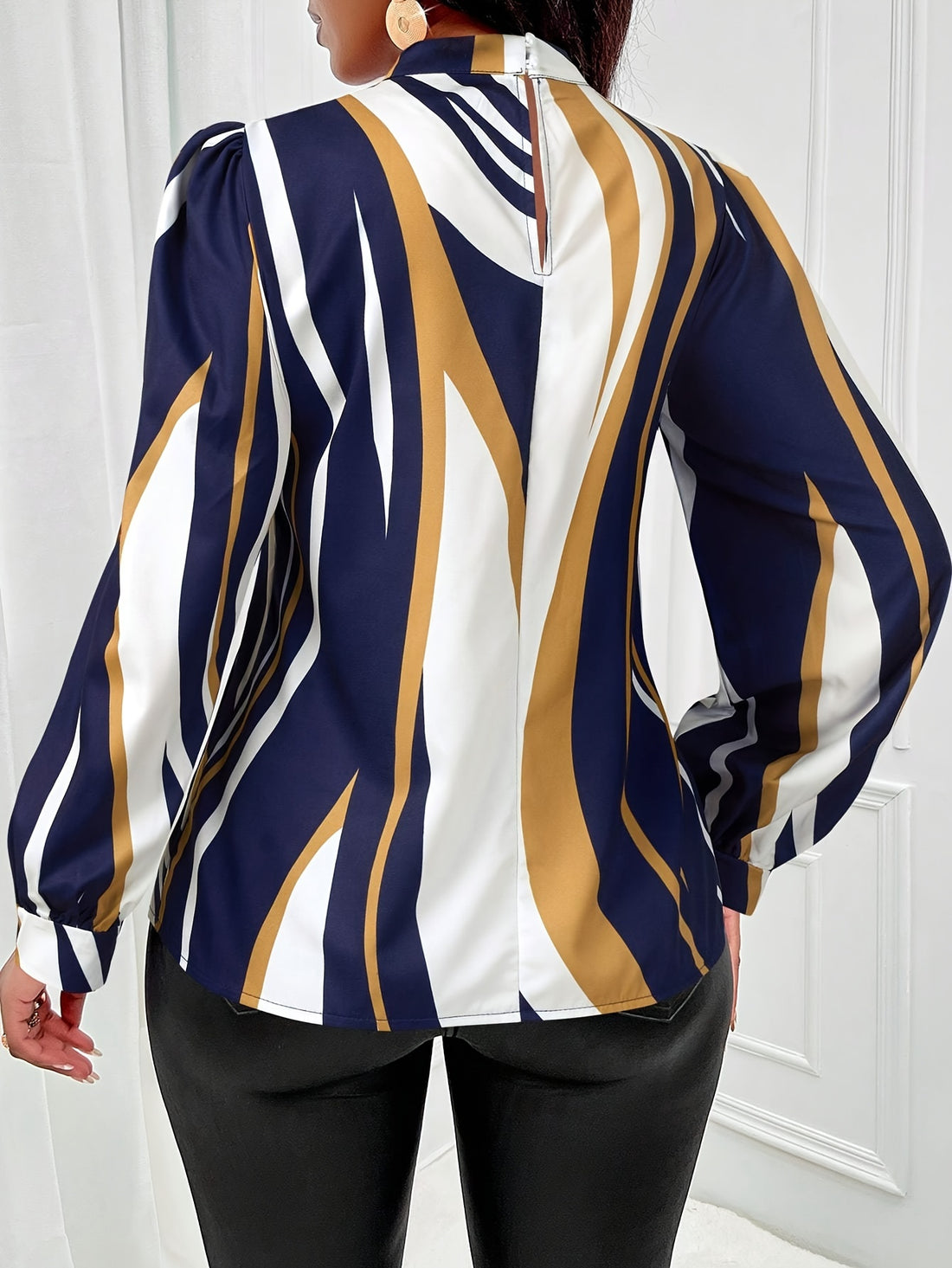Abstract Print Mock Neck Blouse