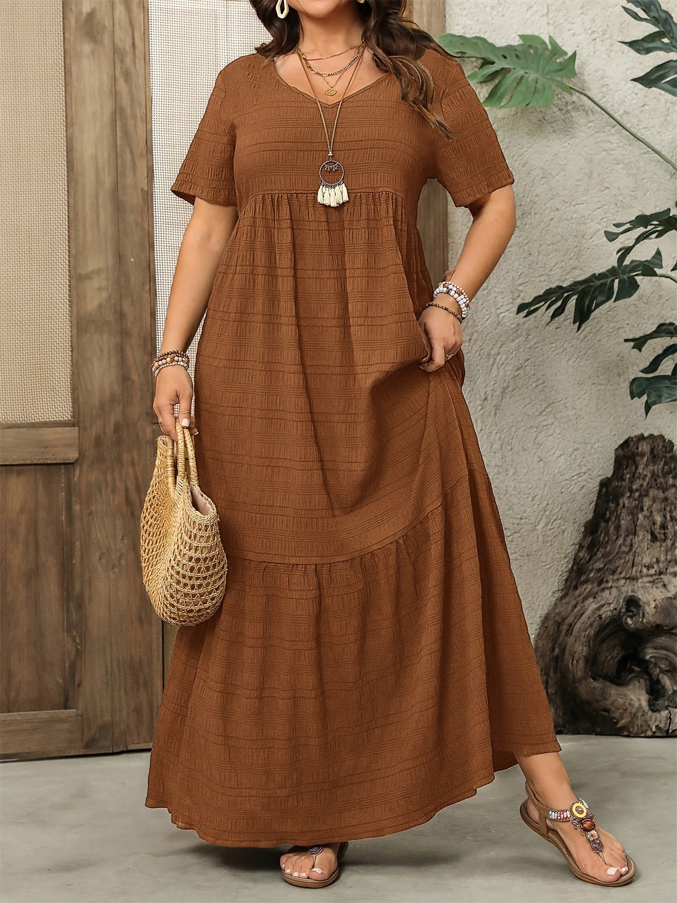 Solid Color Bohemian Maxi Dress