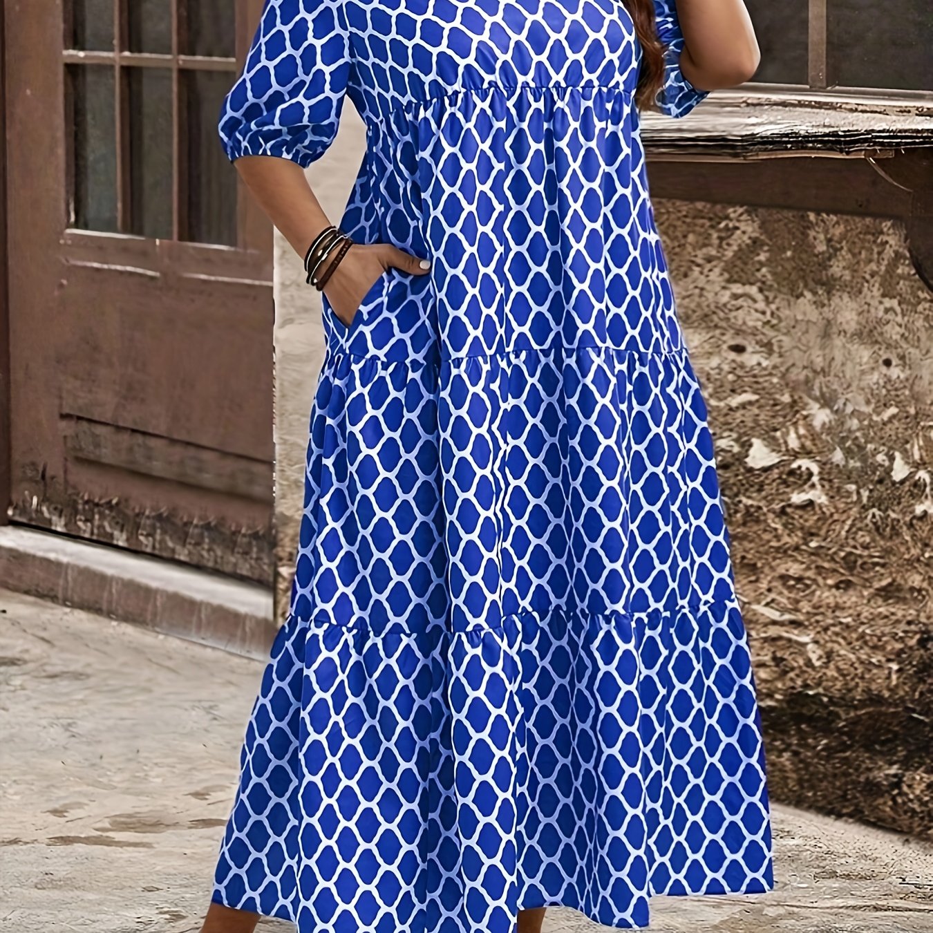 Notched Collar Printed Dress