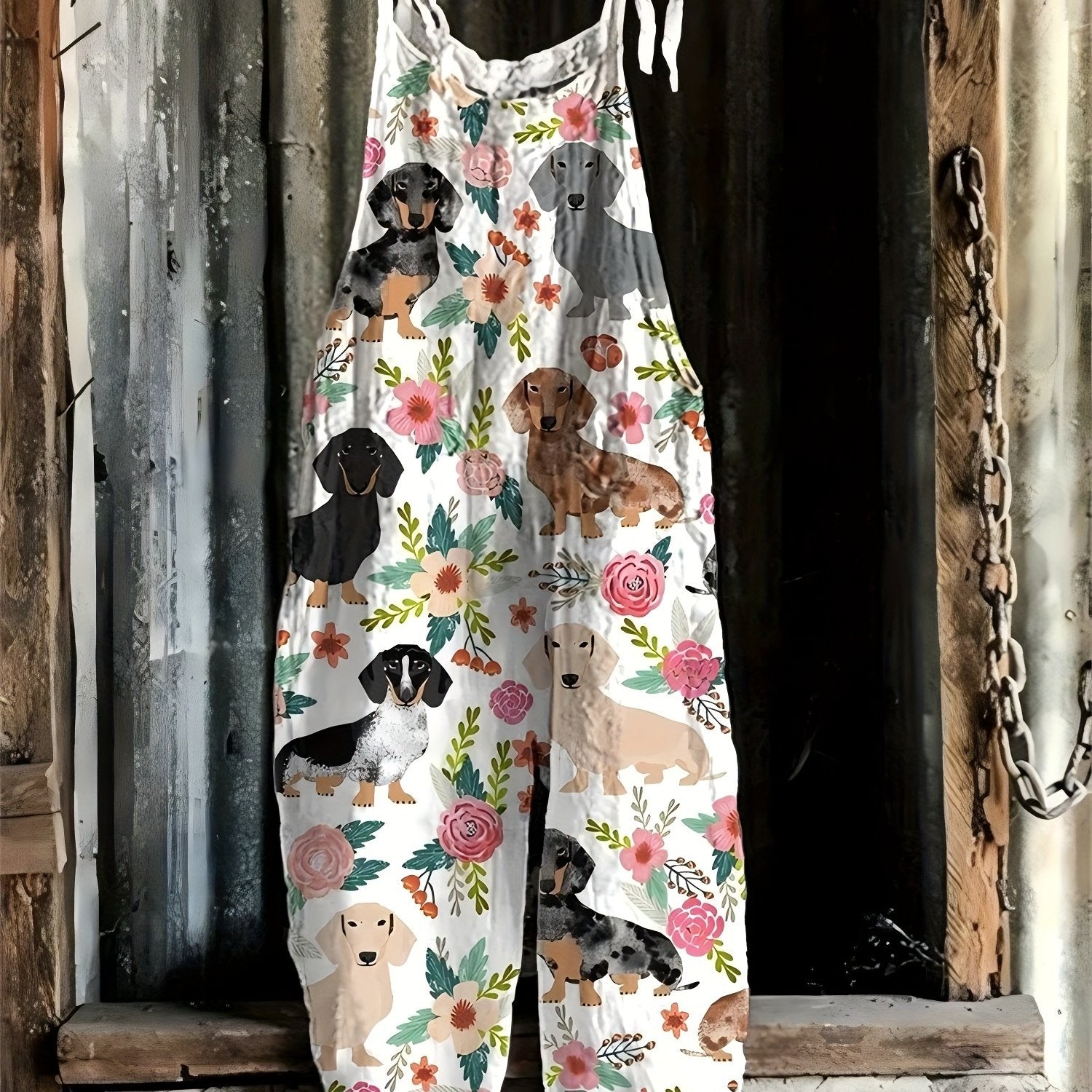 Floral Dachshund Wide Leg Jumpsuit