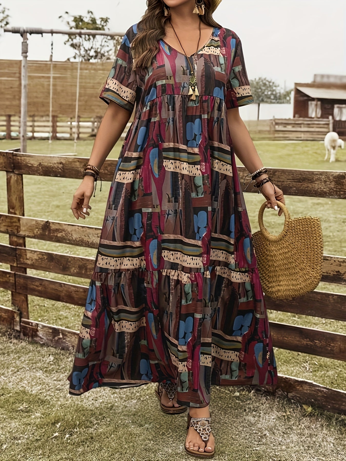 Geometric Flowy Maxi Dress