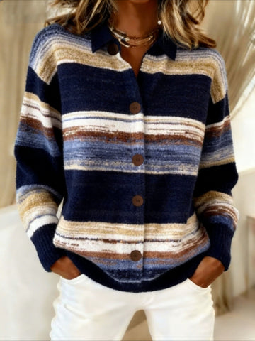 Retro Striped Button-Up Cardigan